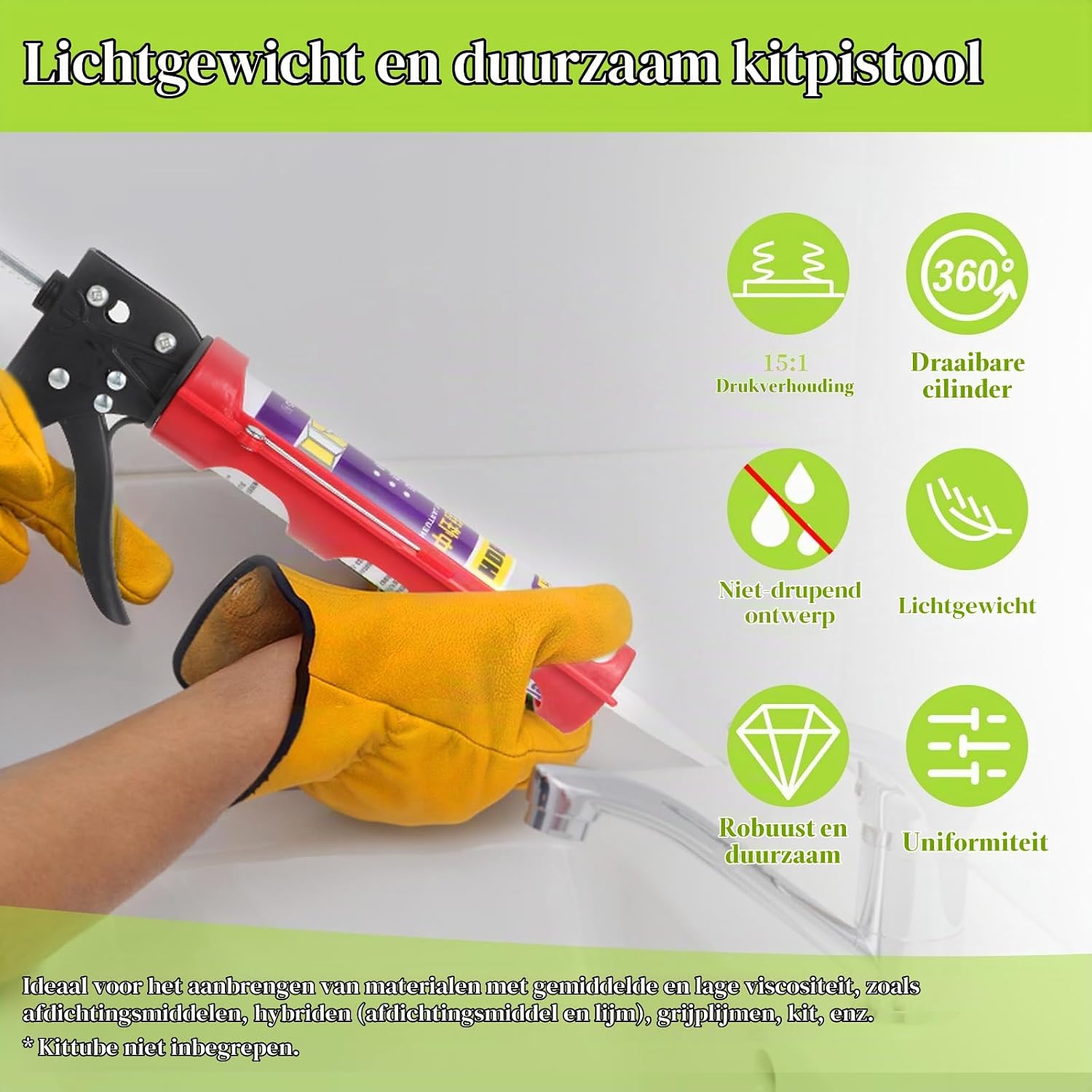 Detalle de Ubrvhrt Y01 kitpistool, drupvrij, 15:1 duwverhouding, 310 ml