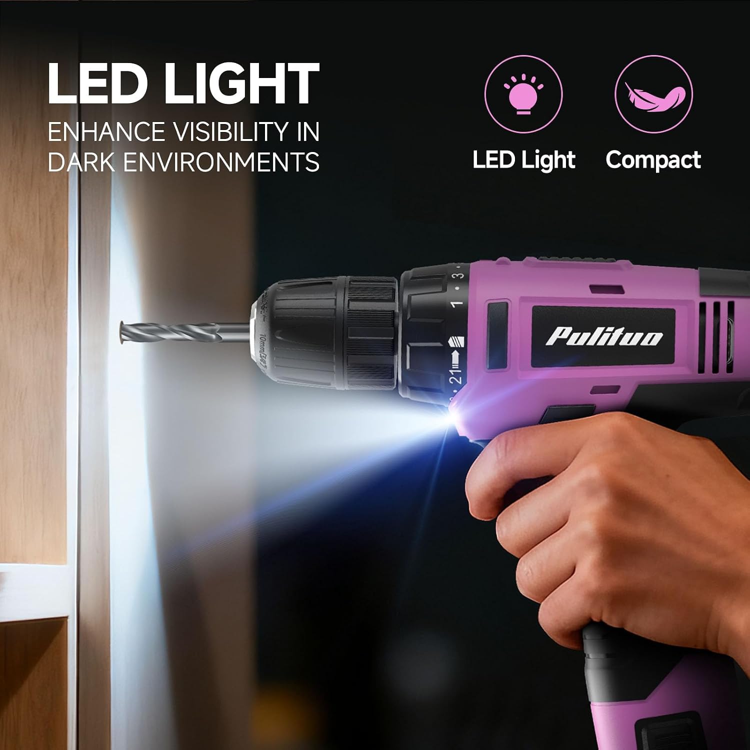 Detalle de PULITUO 7212Set-Pink 149-Piece Tool Set with 12V Cordless Drill