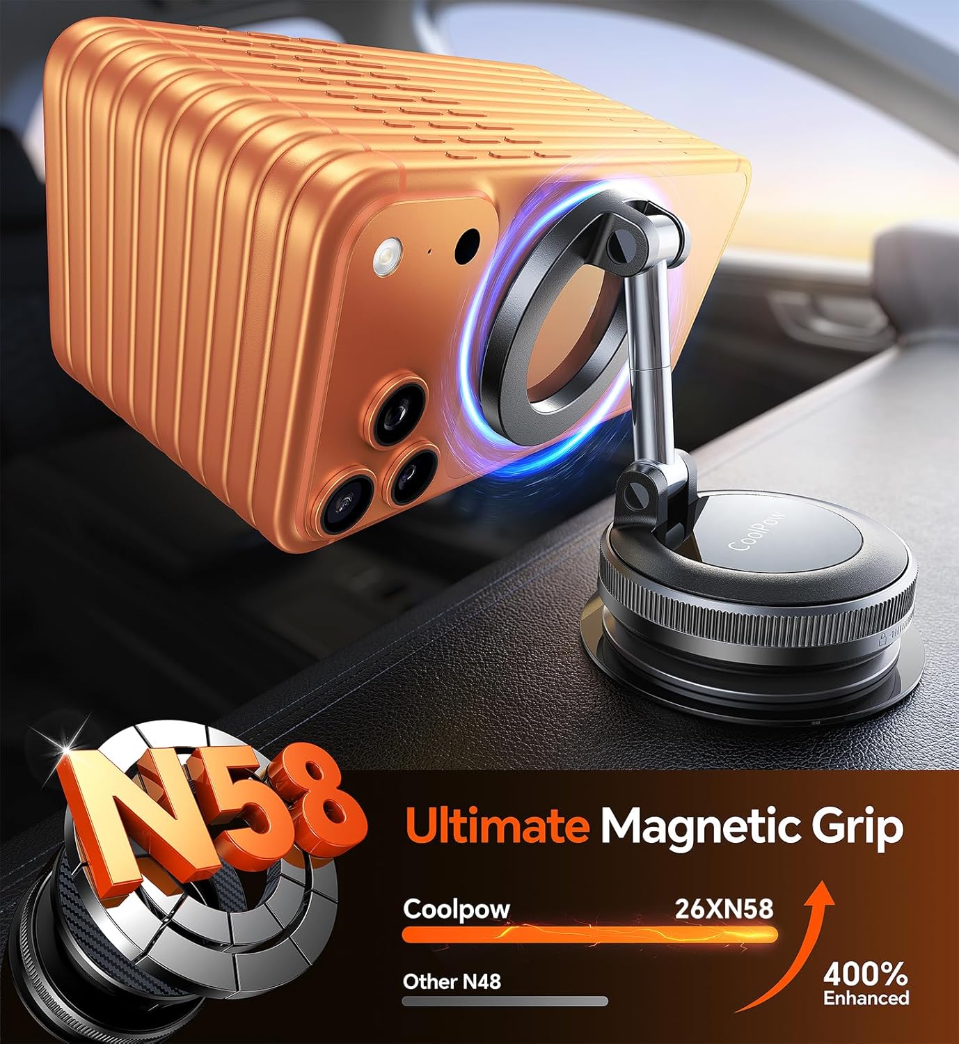 Thumbnail 1 de Coolpow MagSafe Car Mount with 4-Layer Nano-Gel Vacuum Grip
