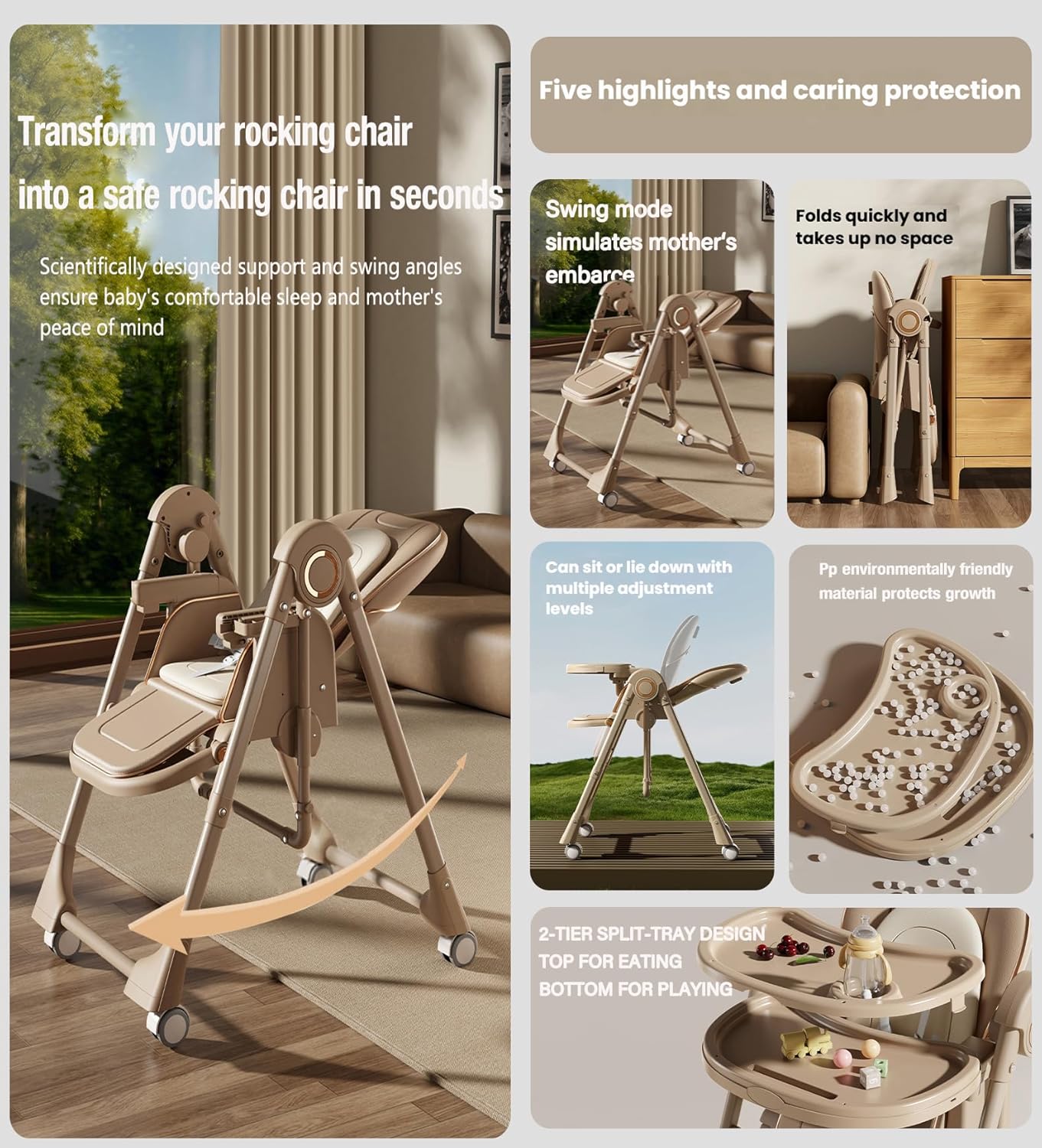 Thumbnail 3 de Magic ZC Pelle PU seggiolone per bambini X8121 White, con doppio vassoio e ruote