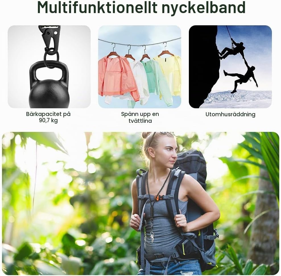 Thumbnail 3 de Vicloon paracord-nyckelring med metallring och avtagbar flätad snodd