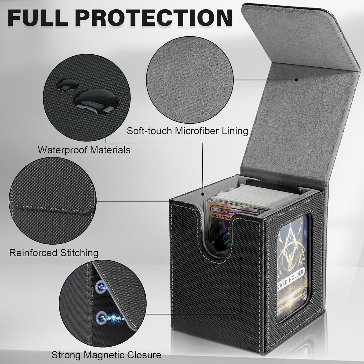 Detalle 2 de Magic Deck Box mit MTG Commander Display – Magnetische Aufbewahrung für 100+ Karten (Schwarz/Grau)
