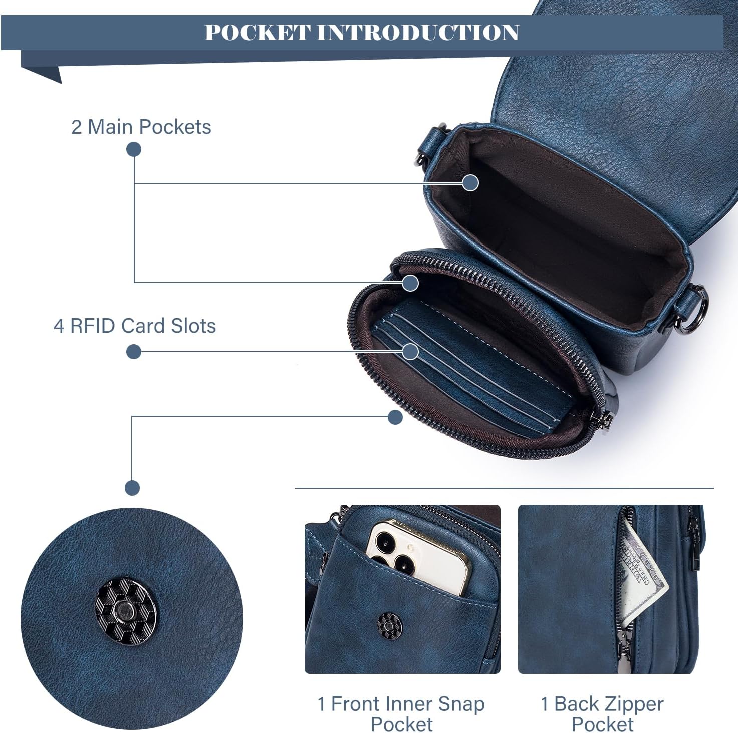 Detalle 2 de MUIIKOLA Small Phone Shoulder Bag: PU Leather Crossbody with RFID and Wide Adjustable Strap
