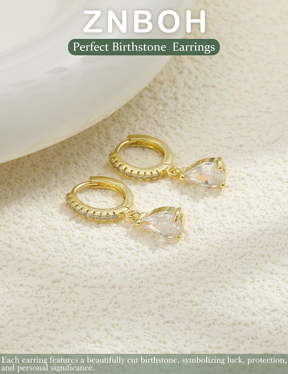 Thumbnail 6 de ZNBOH Ohrringe Gold Hängend für Damen mit 18K vergoldetem Kupfer und Zirkonia – Geburtsstein-Design