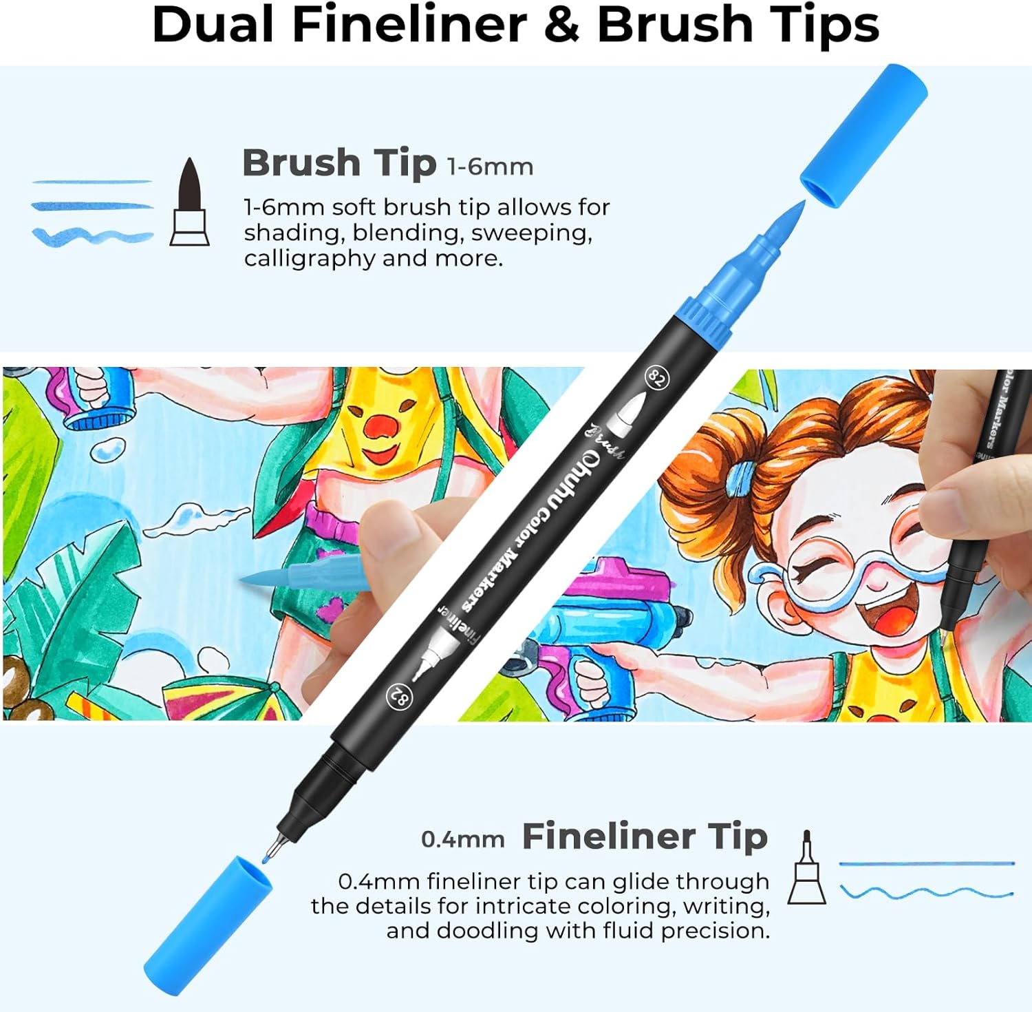 Thumbnail 2 de Ohuhu Feutres coloriage adulte aquarelle double pointe Maui, 100 couleurs (boîte noire)