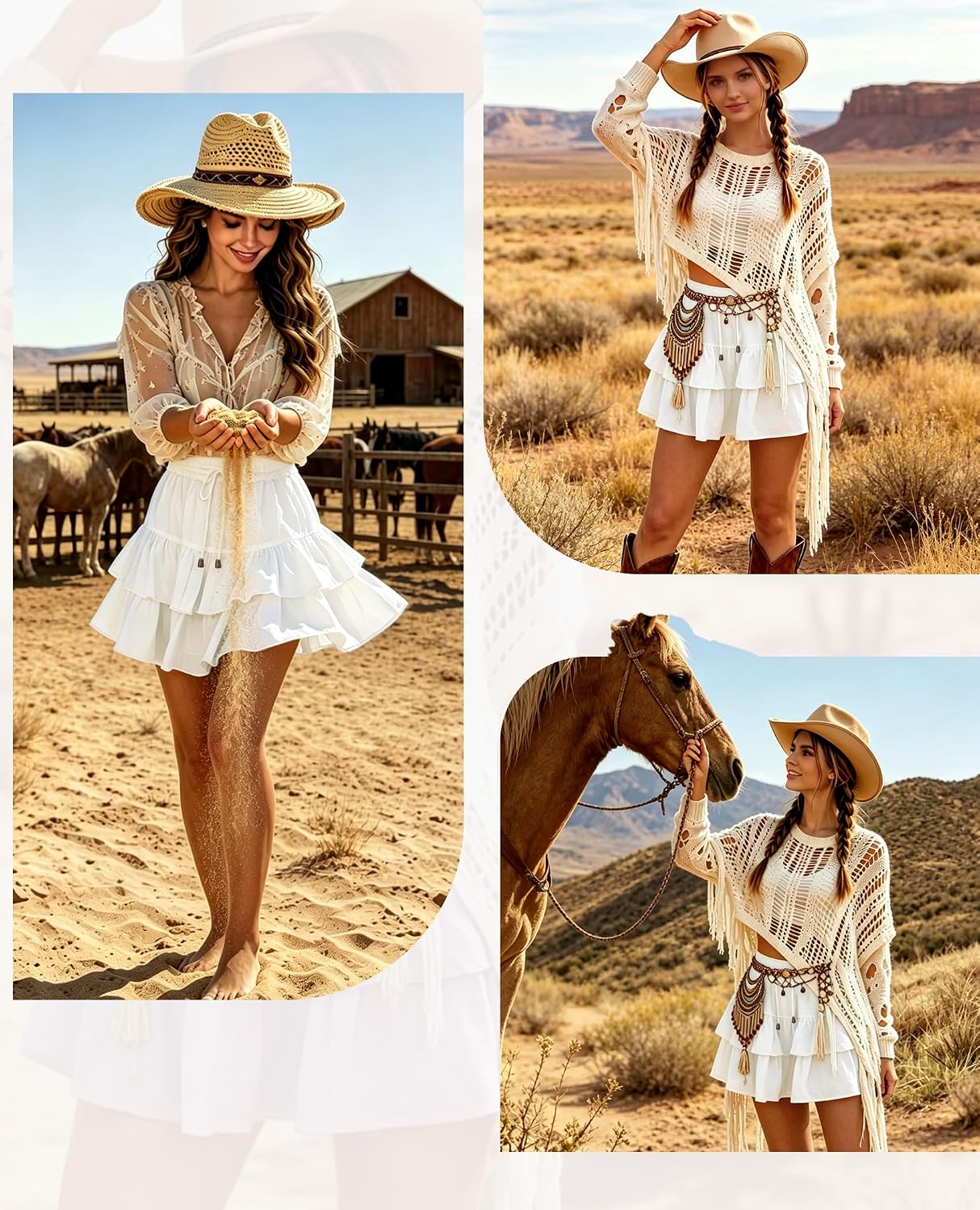 Detalle 2 de Aoudery Flowy Shorts for Women Boho Ruffled Tiered Skorts (High-Waist, Double-Layer Butterfly Shorts Design)