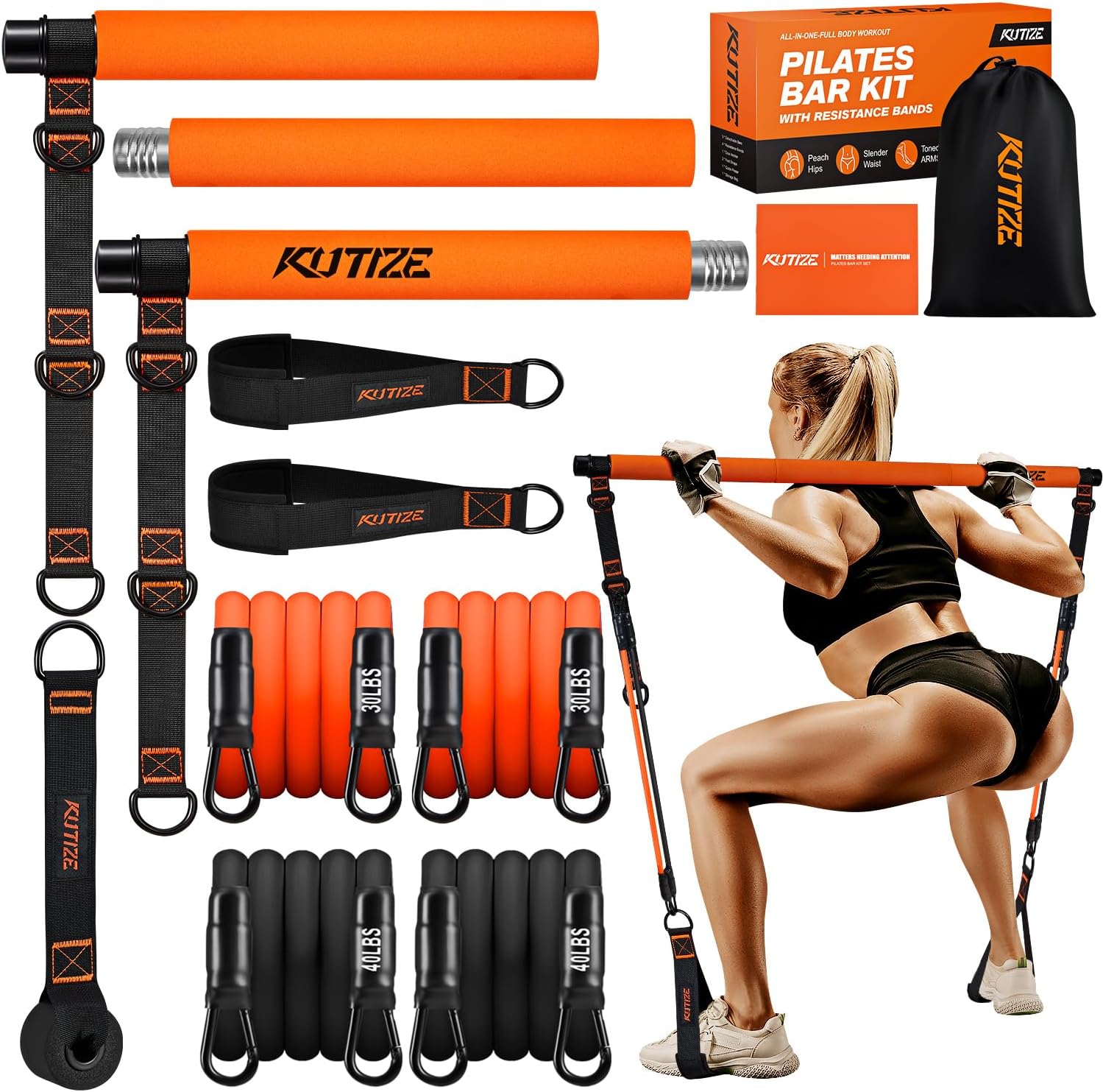 Detalle de KUTIZE at home workout equipment Pilates Bar Kit with Resistance Bands