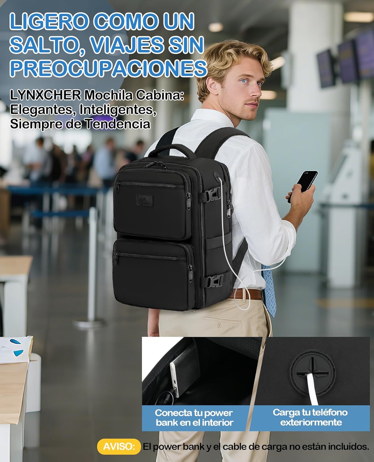 Thumbnail 5 de LYNXCHER Mochila Viaje Cabina 45x36x20 cm