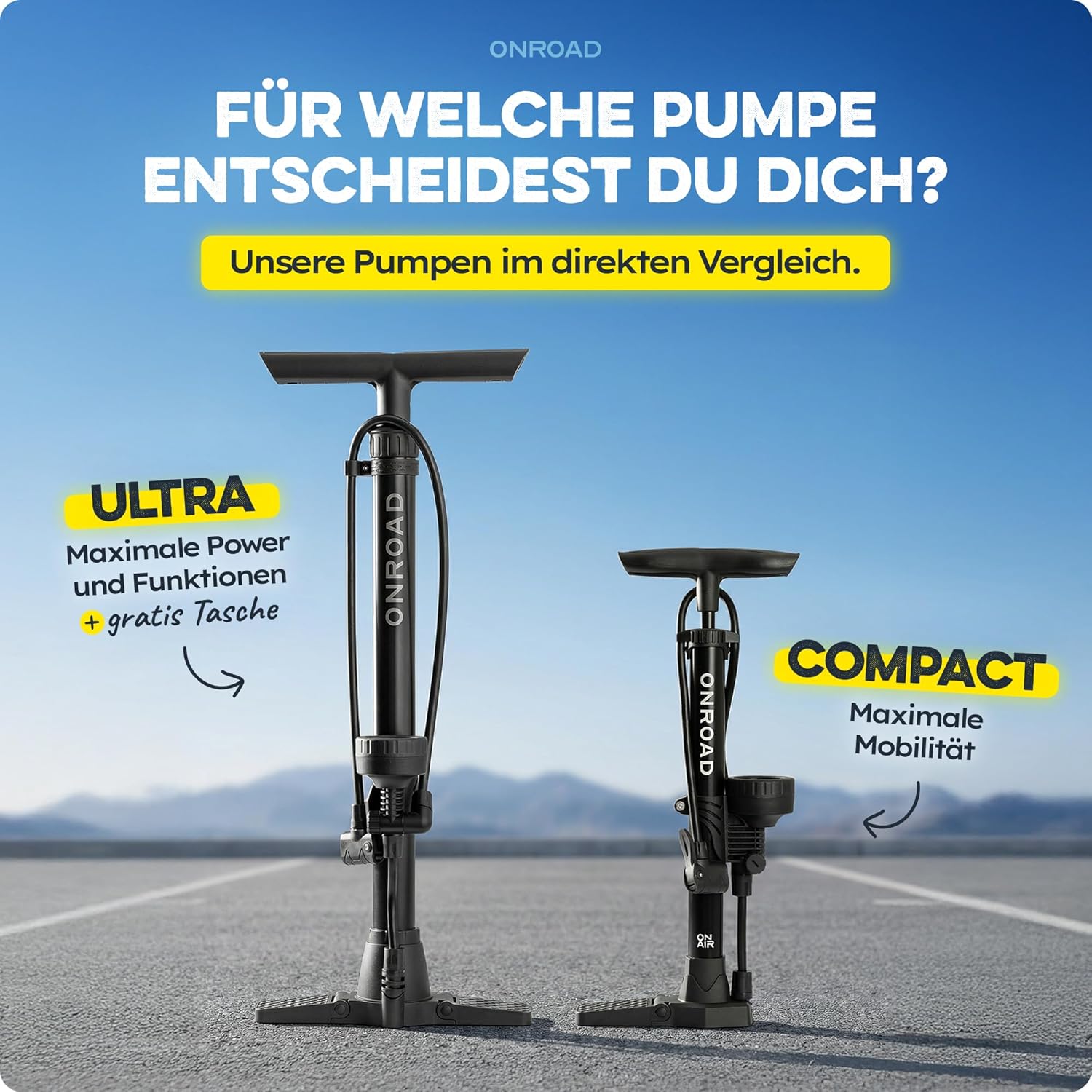 Thumbnail 6 de ON‑AIR Fahrradpumpe für alle Ventile (Presta/SV, AV, DV) – Standluftpumpe mit großem Manometer, Adapter & Ballnadel