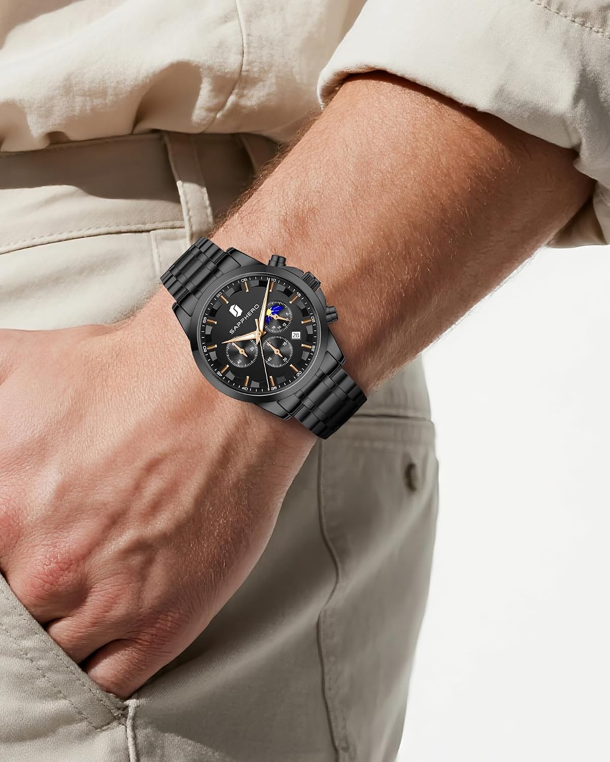 Detalle de BENYAR BY Herrenuhr – Chronograph, 30 m Wasserdicht, Edelstahlarmband, Quarzwerk