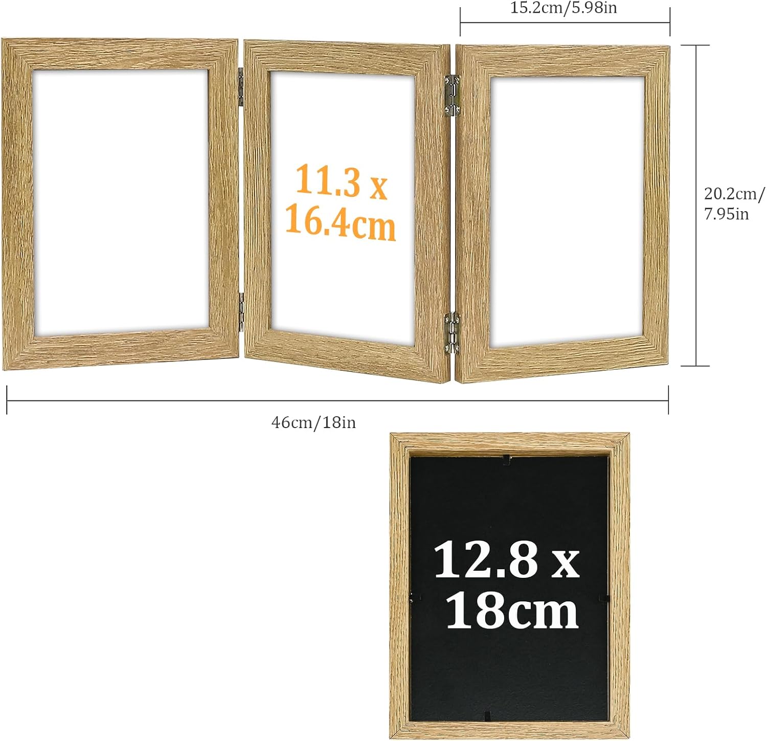 Detalle de ROYUEXT Triple Folding Photo Frame: A timber-edged 3-in-1 display for memories