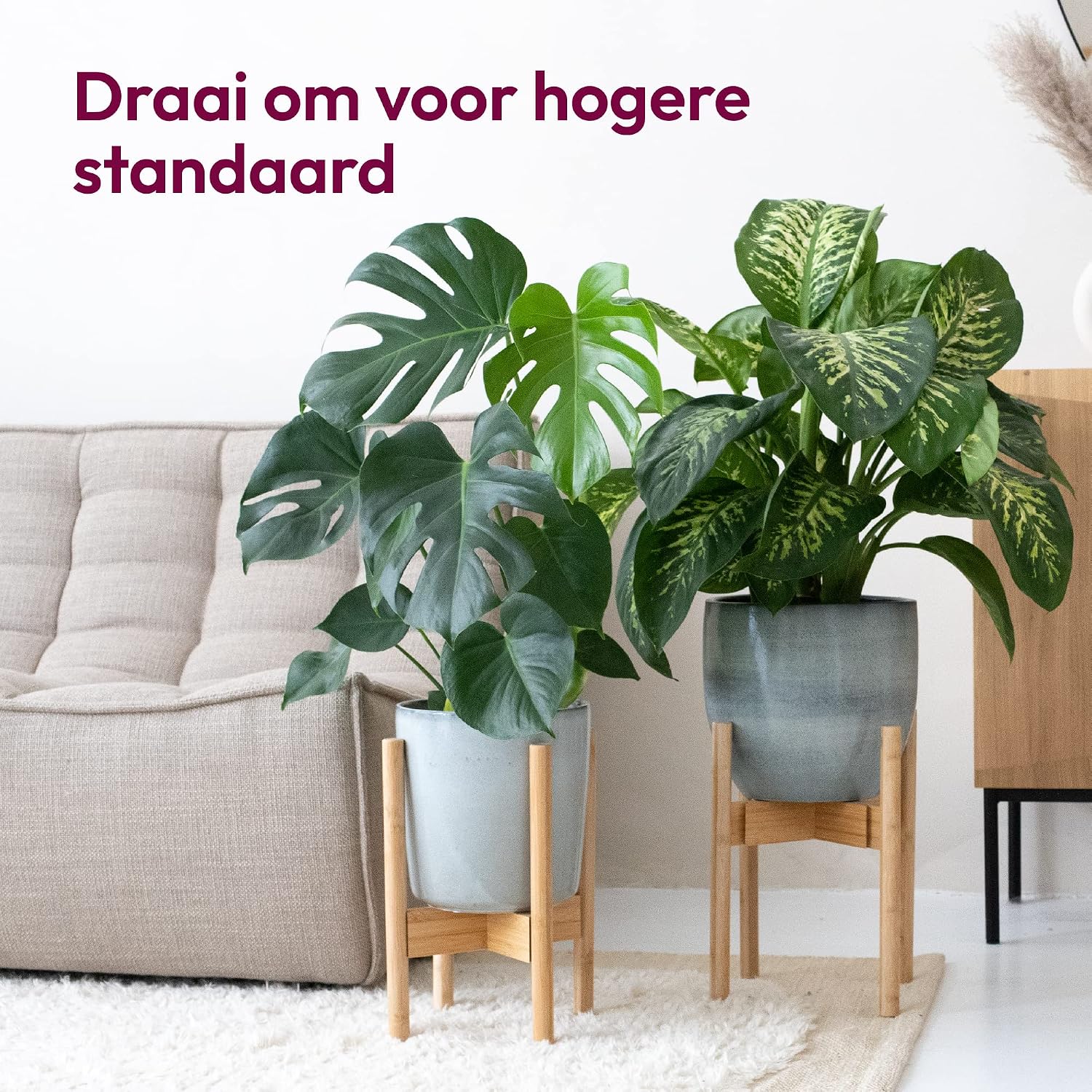Detalle 2 de Gadgy GG0913-UK plantenstandaard, set van 2 van bamboe, verstelbaar Ø 20–30 cm