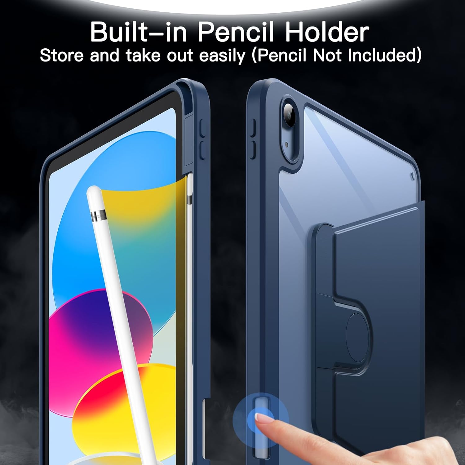 Detalle de JETech Rotierende Hülle für iPad (A16) 11./10. Generation mit Stifthalter – 360° drehbarer Stand, Navy