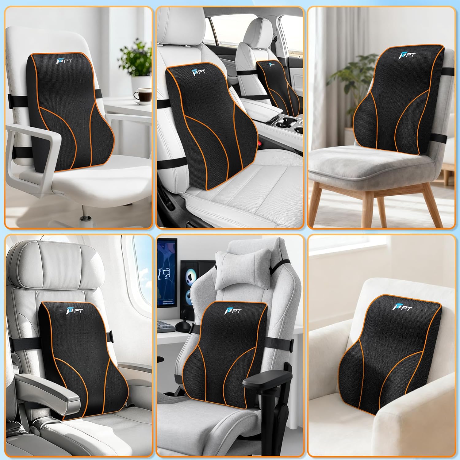 Thumbnail 5 de POOTACK Lumbar Support Cushion (Memory Foam) for Office Chair, Car Seat & Recliner