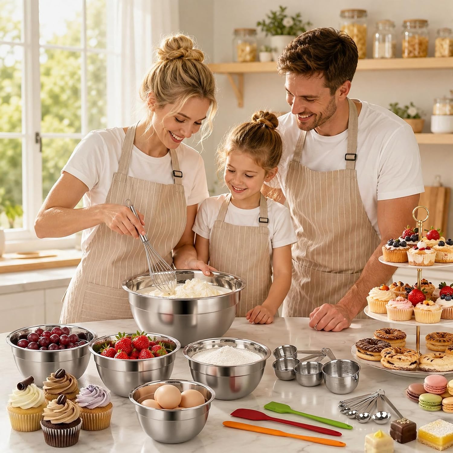 Detalle de WEPSEN Mixing Bowls with Lid Set (25PCS) — Stainless Steel Nesting Bowls for Baking, Prep, Mixing & Storage