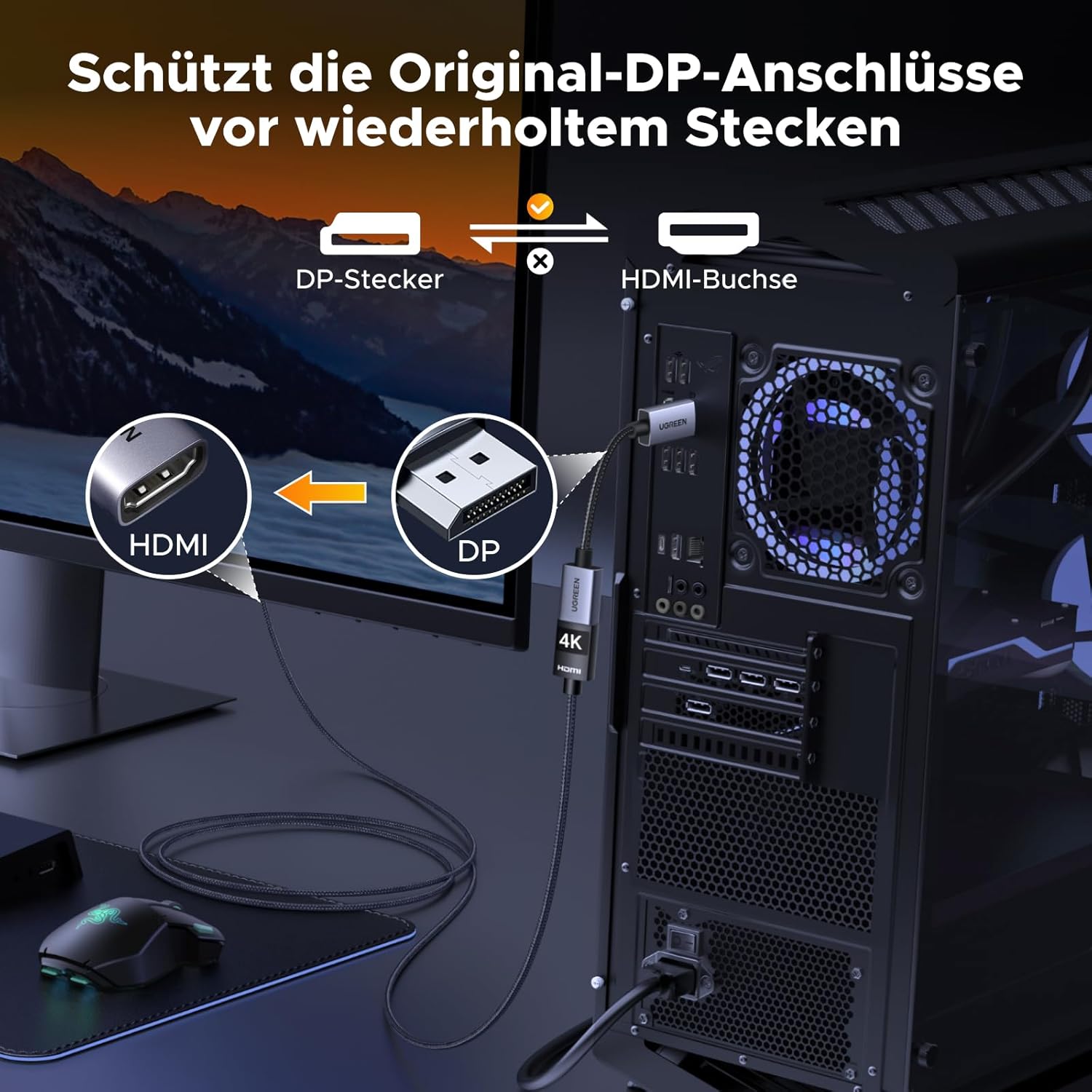 Thumbnail 6 de UGREEN DP auf HDMI Adapter 4K 2er-Set – unidirektional, DP zu HDMI