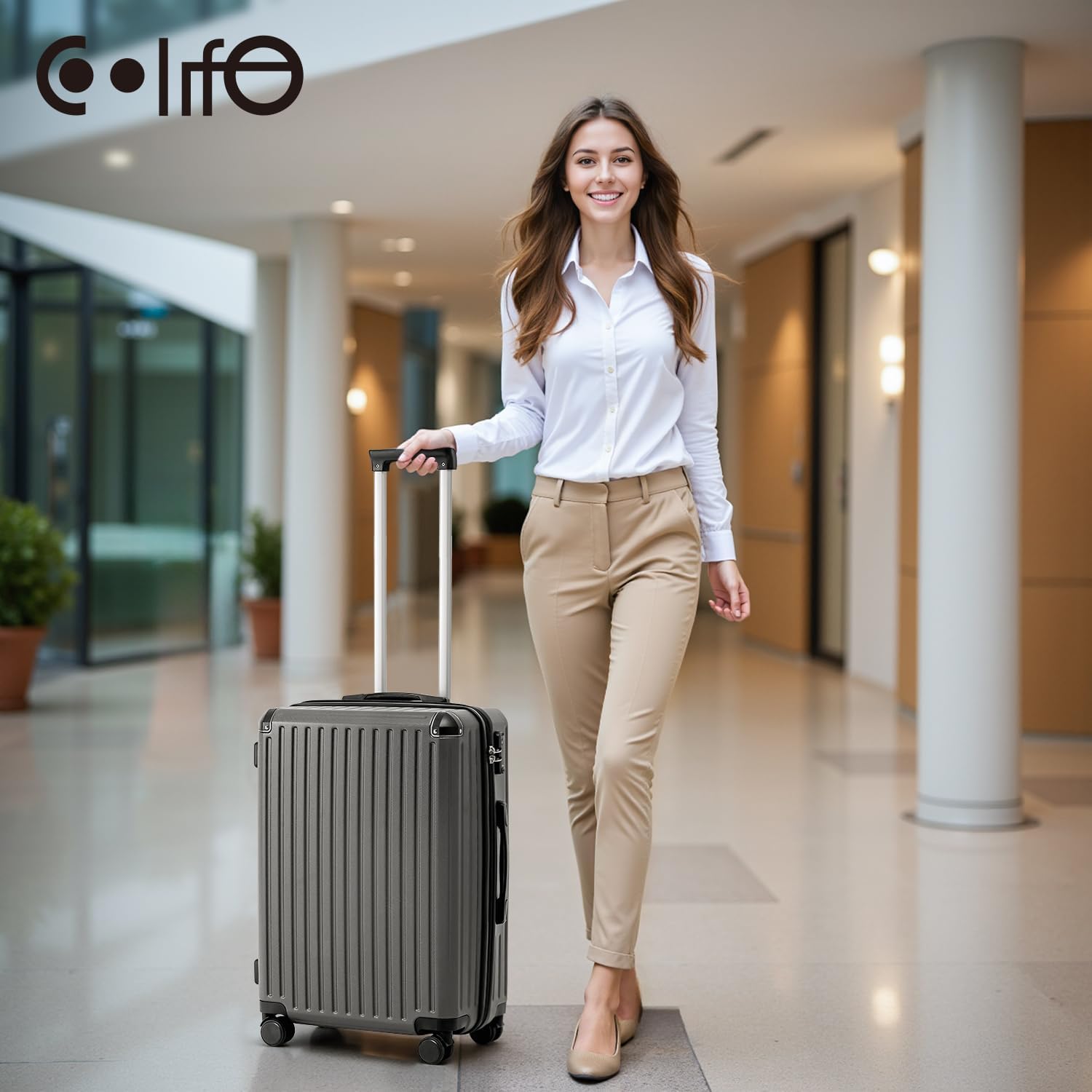 Thumbnail 6 de COOLIFE Koffer Trolley-Koffer Hartschalen-Koffer 3-teiliges Set – Grau, TSA-Schloss, 4 Zwillingsrollen