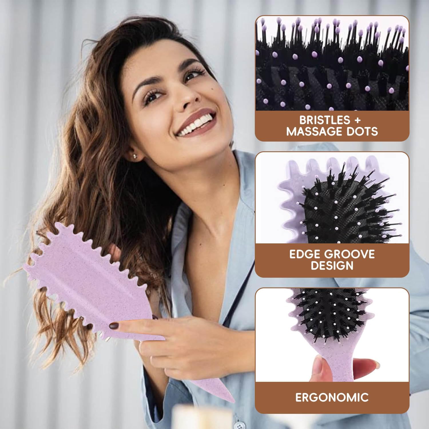 Detalle de Bagtopia Curl Brush for Curly Hair, Purple Boar and Nylon Bristles