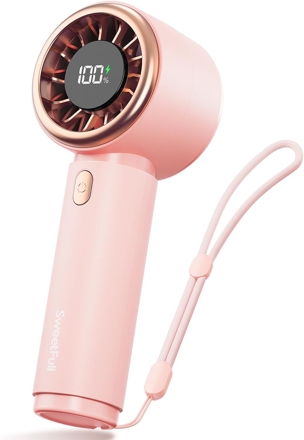 Detalle de SWEETFULL Mini Fan Portable - Pink Handheld Turbo Fan with 5 Speeds and 2000mAh Battery