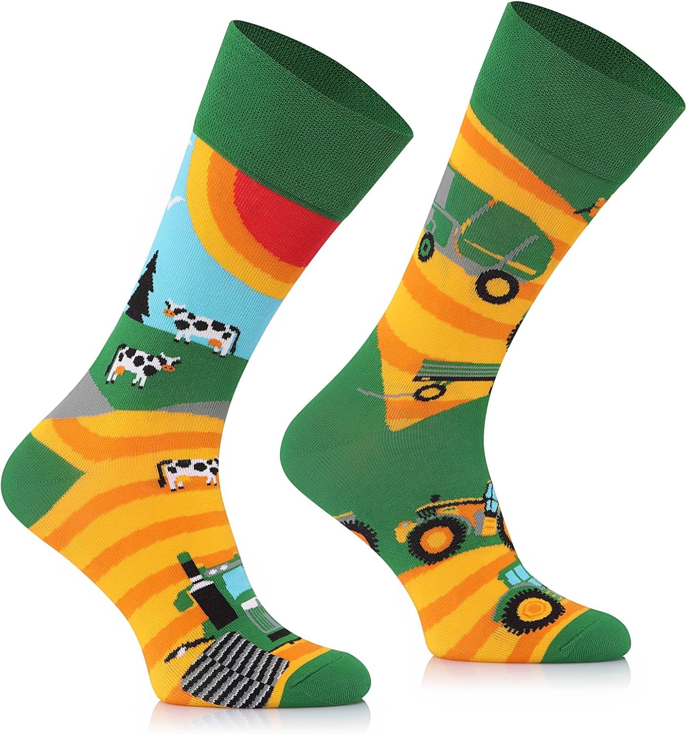 Detalle de TODO Colours Lustige Socken mit Motiv – Mehrfarbige Traktor- und Dorf-Motivsocken