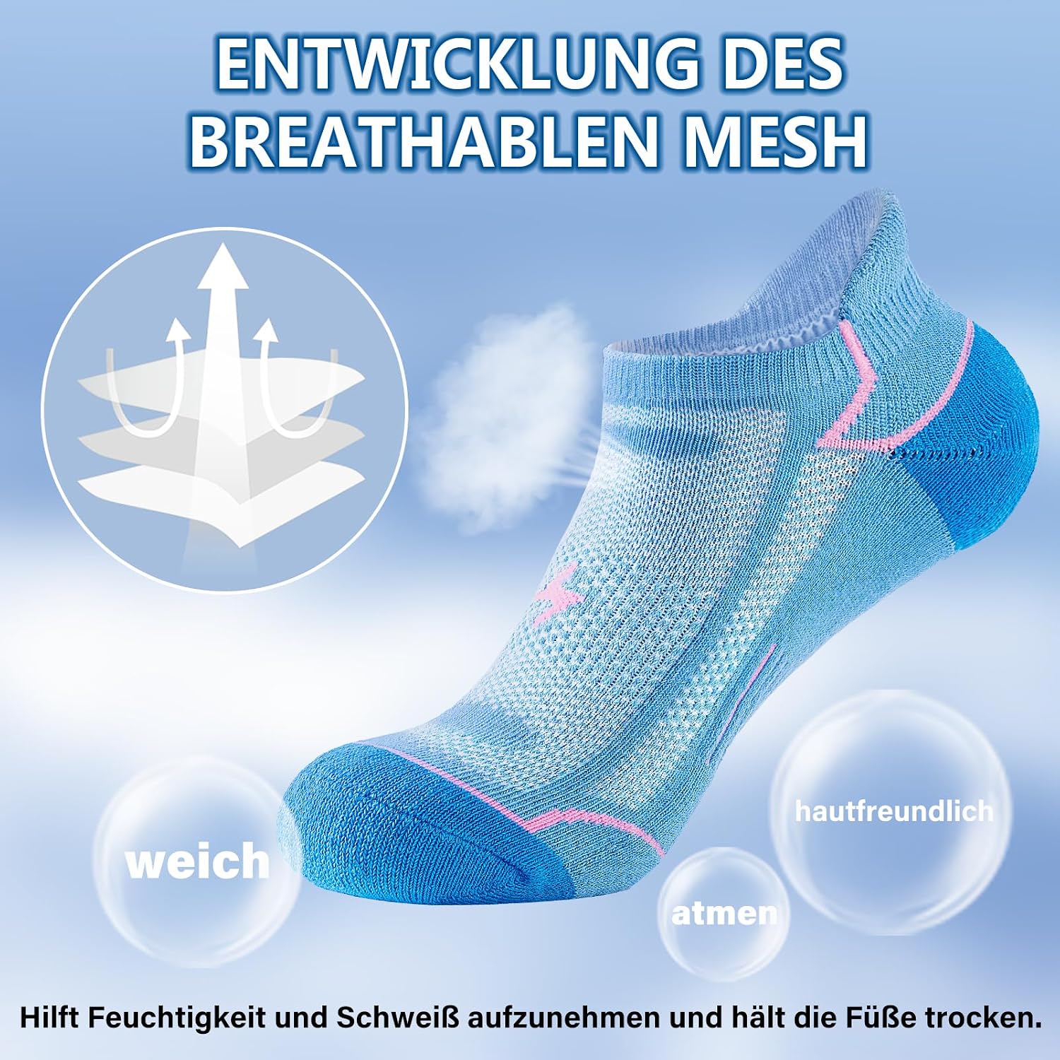 Detalle de Niorasen Sneaker Socken Damen 39-42 / 35-38 – Atmungsaktiv, Anti-Blasen, Gepolstert, 6 Paar