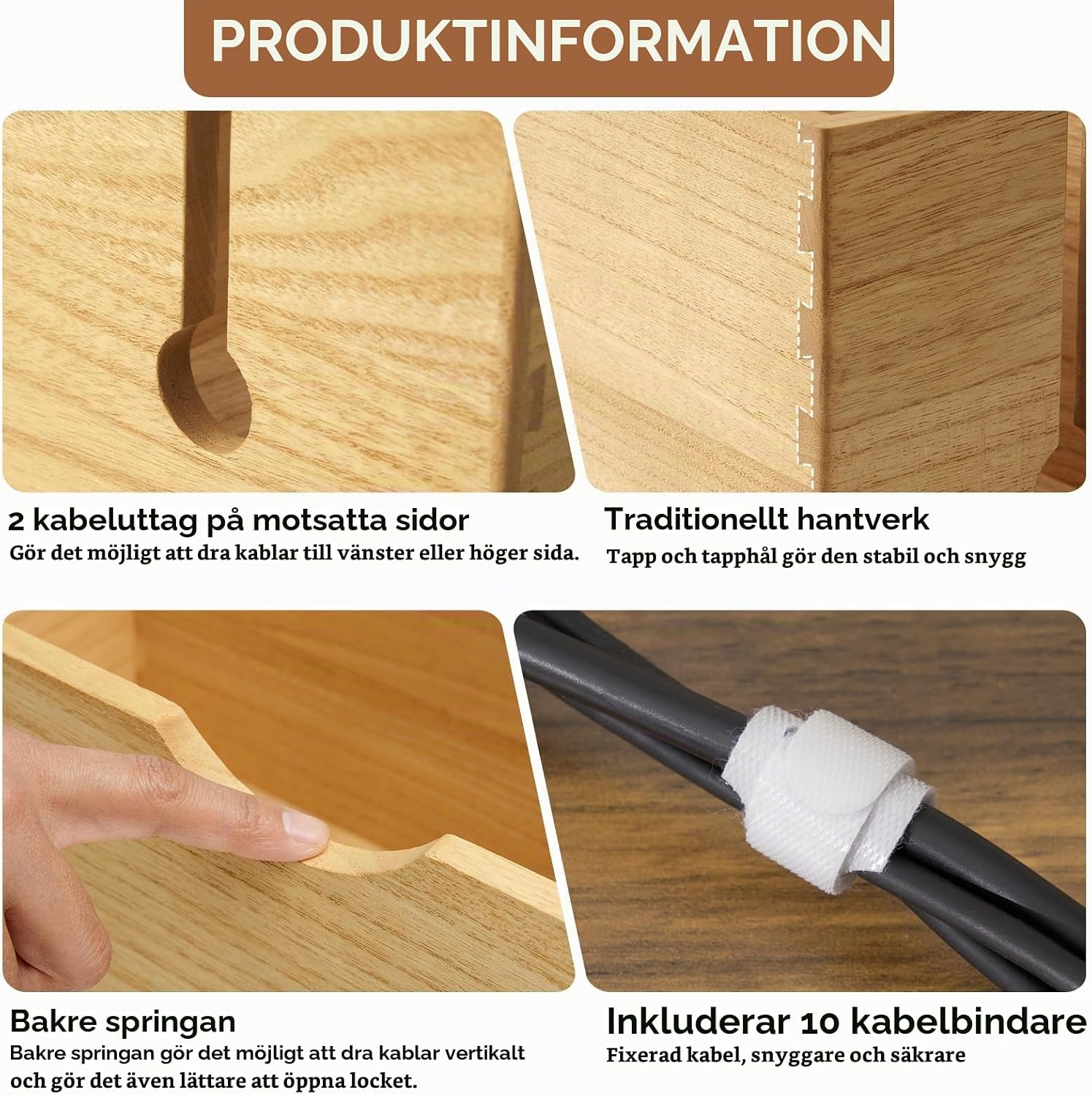 Detalle 2 de KIRIGEN kabelbox i massivt Paulowniaträ, 2-pack i natur