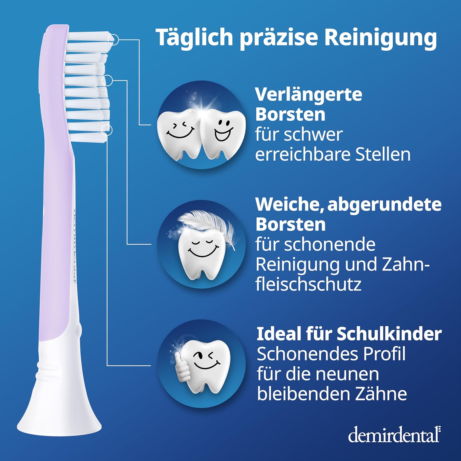 Thumbnail 3 de demirdental Ersatzbürsten für Kids (ab 7 J.) passend für Philips Sonicare Kids, Lilac – 8er Set (entspricht HX6048)