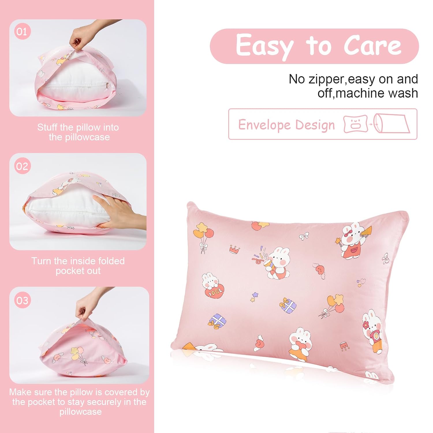 Thumbnail 2 de Vicloon Kinder Kissenbezug (2er-Set) für Baby-Kopfkissen 40x60 cm, Baumwolle, rosa Hasestil