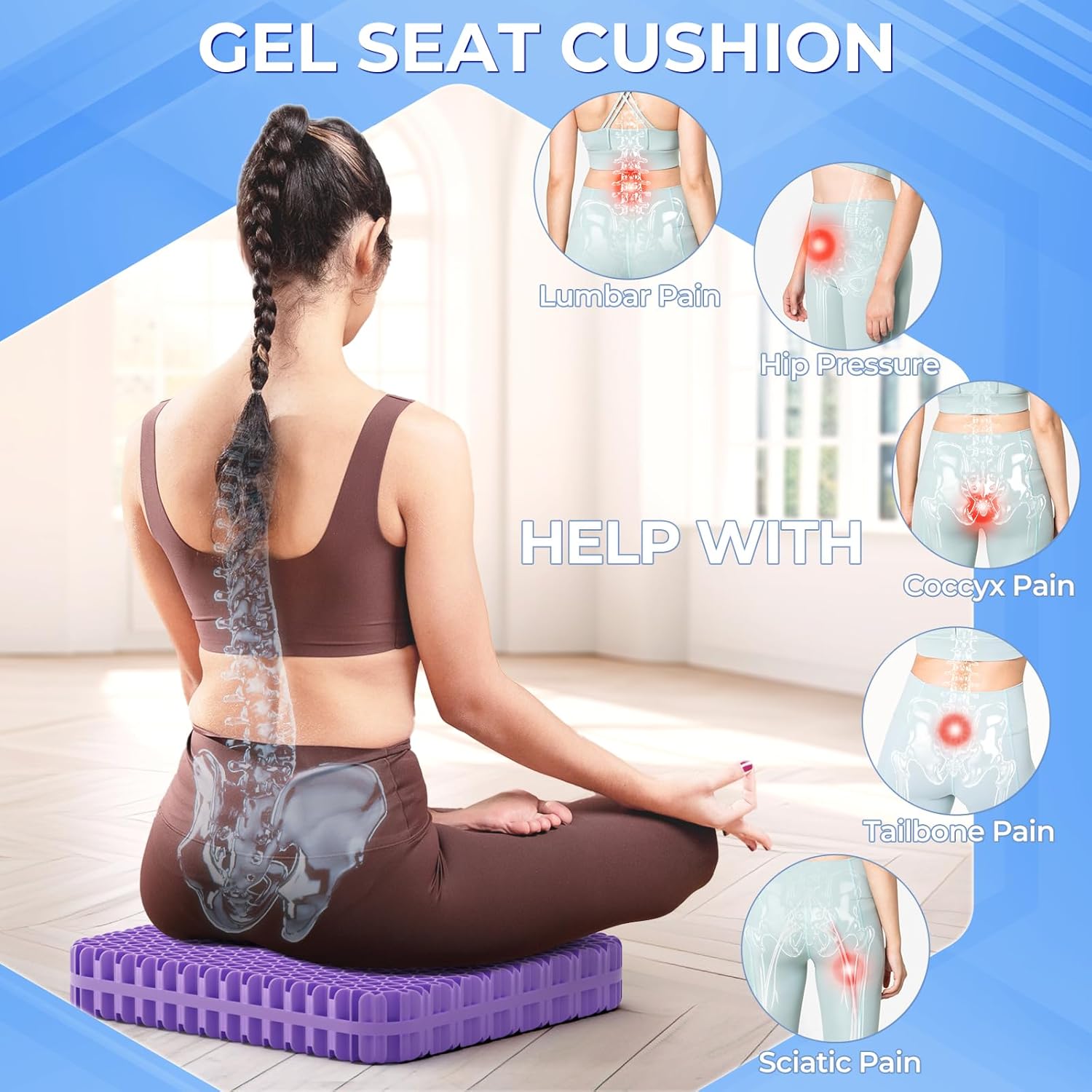 Detalle 2 de TushGuard Gel Seat Cushion for Long Sitting — 2.2" Thick, Breathable Gel Core