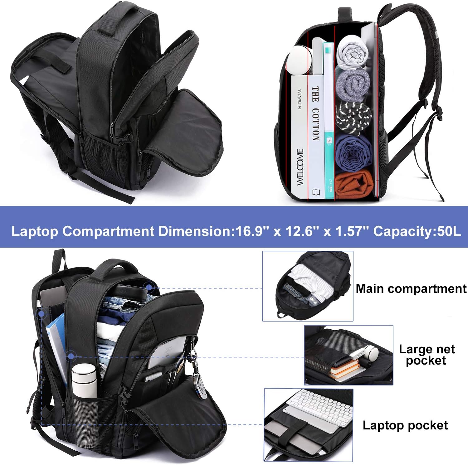 Thumbnail 2 de Travel Laptop Backpack with USB Charging Port for 17-Inch Laptops – Anti-Theft, Water-Resistant Daypack in Purple