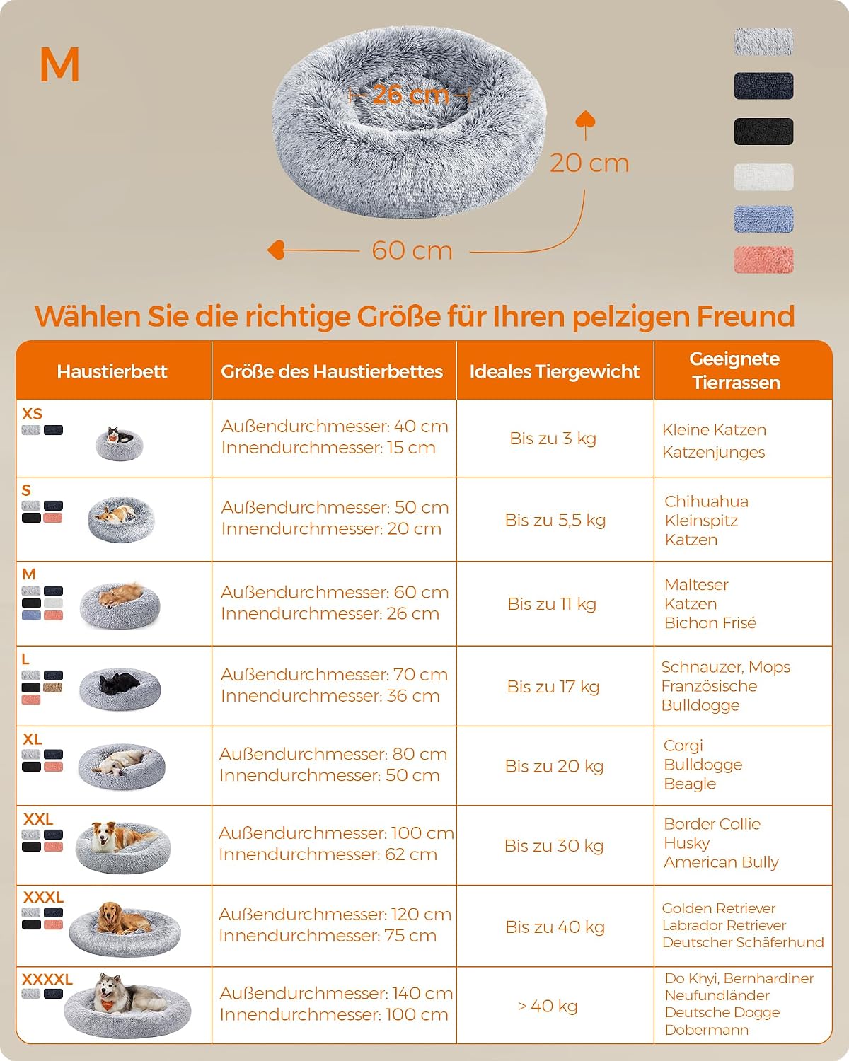 Detalle 2 de Feandrea Hundebett flauschig & Katzenbett Donut-Kissen, waschbar (60 cm Durchmesser) – PGW038G01