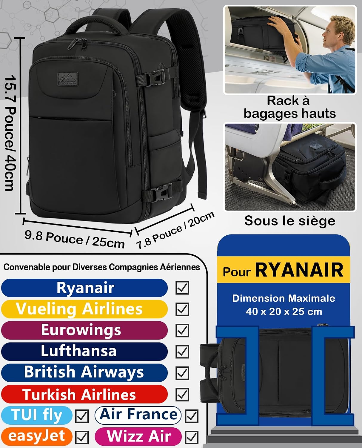 Detalle 2 de LYNXCHER Sac à Dos Cabine 20 L