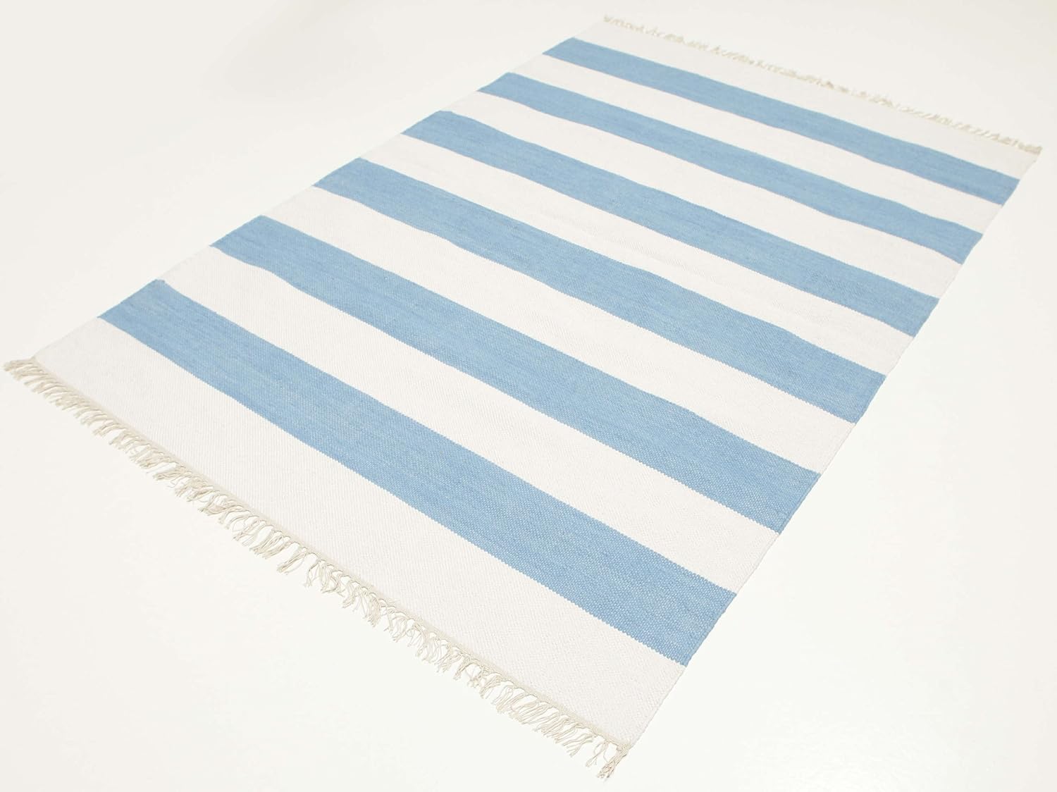 Detalle 1 de RugVista Cotton Stripe Kilim Rug, 160 x 230 cm, Light Blue, Flat-Woven Cotton