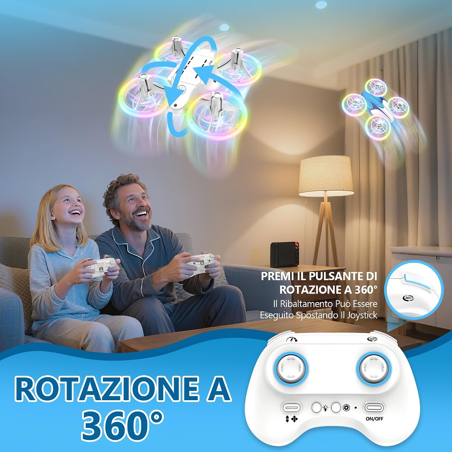 Detalle de Charmofun Mini Drone per Bambini con Luci: RC Aereo Giocattolo con Hovering, 3 Batterie e Capability 360°