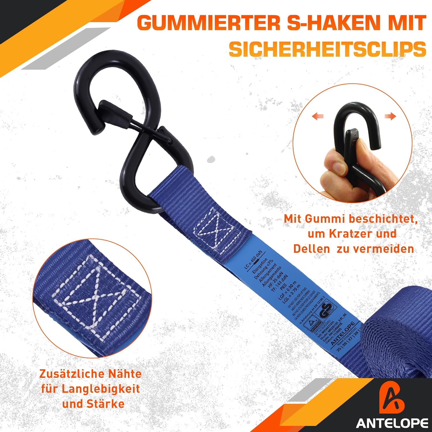 Thumbnail 3 de A ANTELOPE Spanngurte mit Ratsche 25 mm x 4 m (4 Stück) – Zurrgurte bis 900 kg Bruchfestigkeit, TÜV/GS