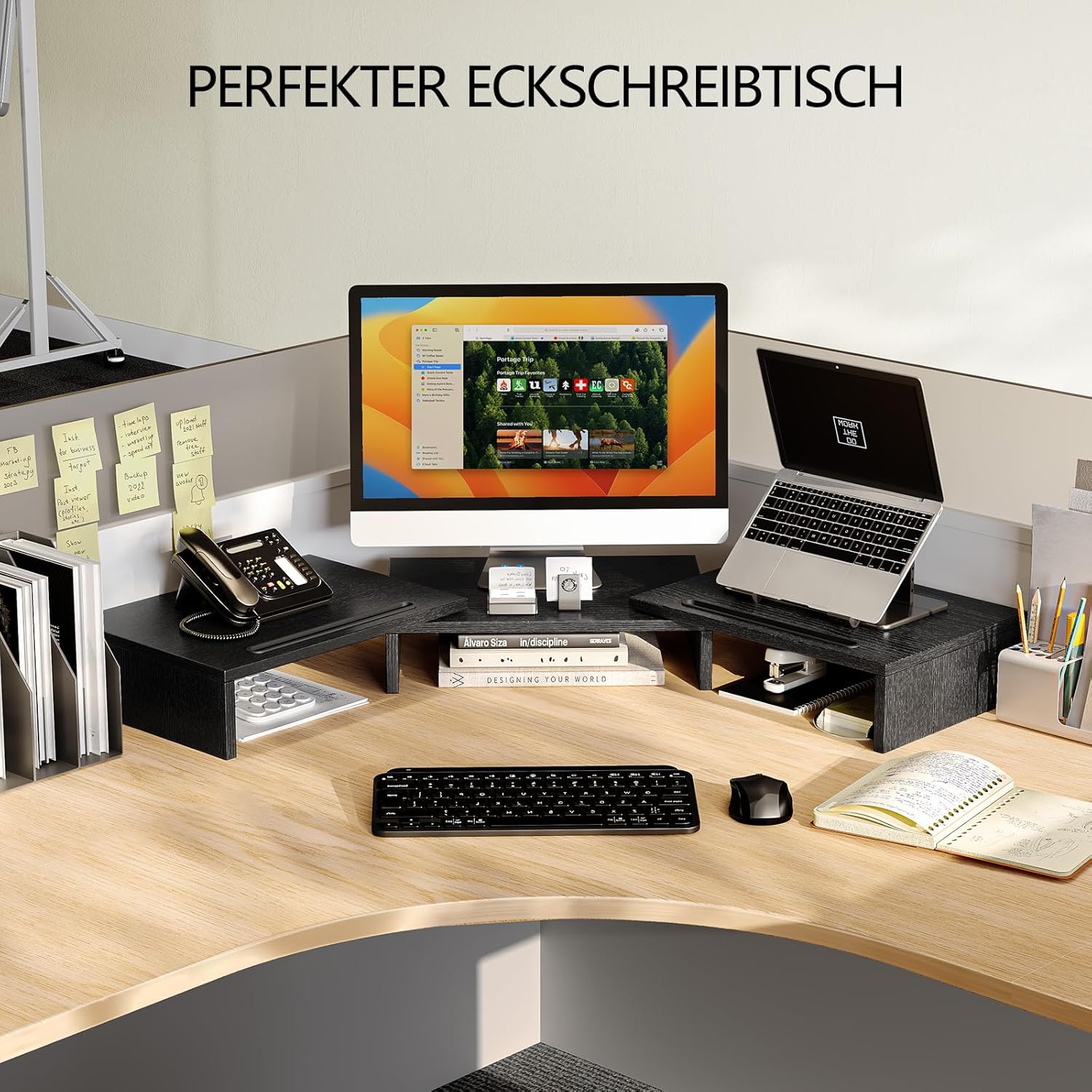 Thumbnail 6 de AMERIERGO Dual-Monitorständer für 2 Monitore – verstellbarer Desktop-Standfuß mit integrierten Ablagen