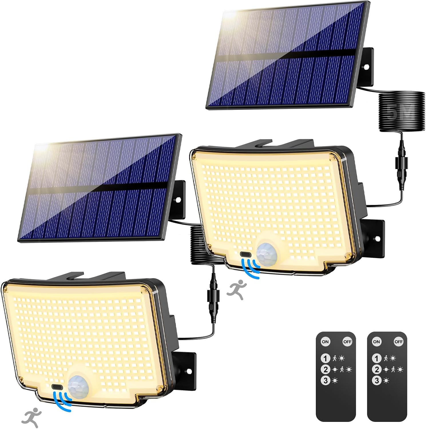 Detalle de nipify 2er-Set Solarlampen für außen mit Bewegungsmelder, 310 LEDs, 3 Modi & Fernbedienung, IP65