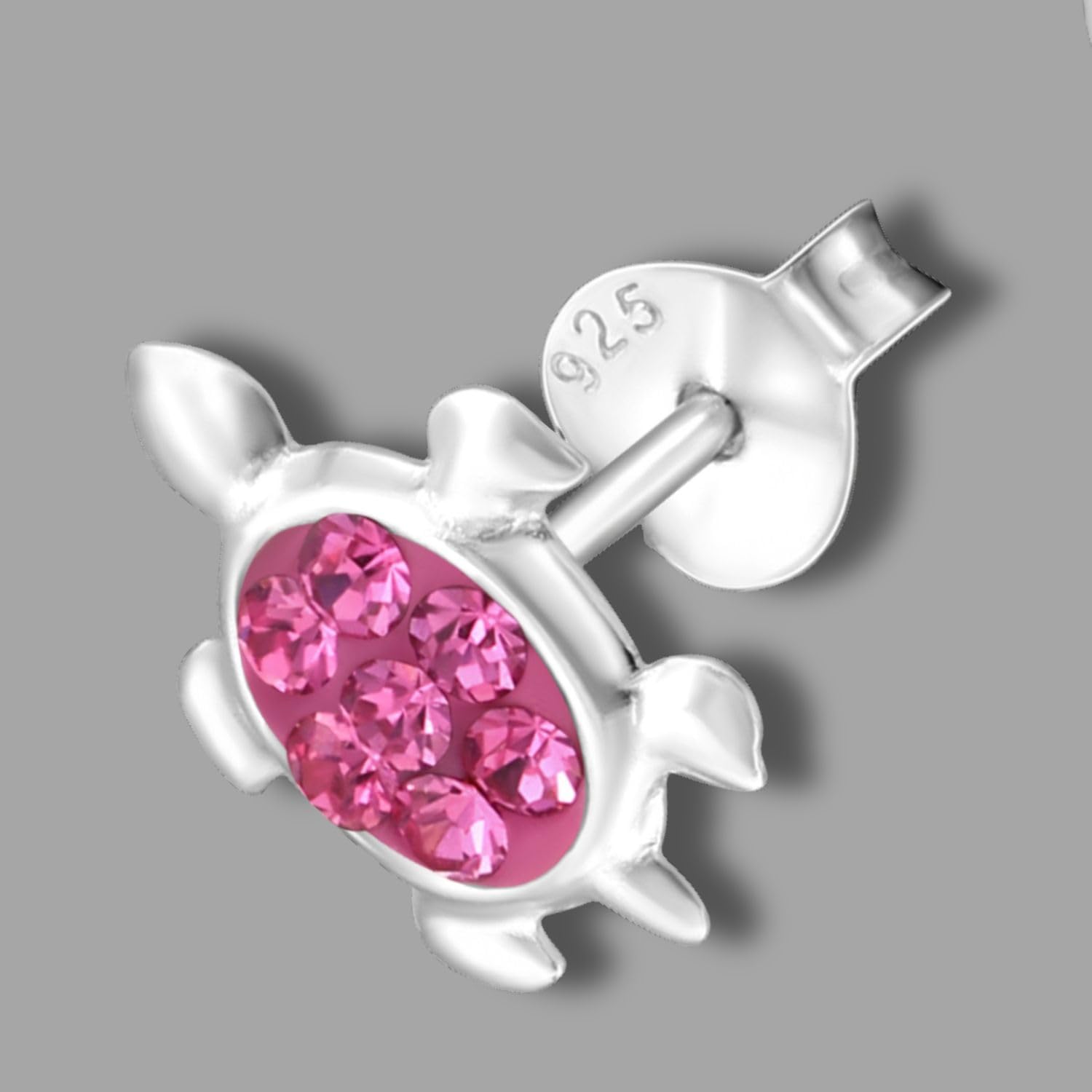 Thumbnail 4 de Zenvie Sterling Silver Turtle Stud Earrings with Crystals (10mm x 9mm) – Gift Box Included