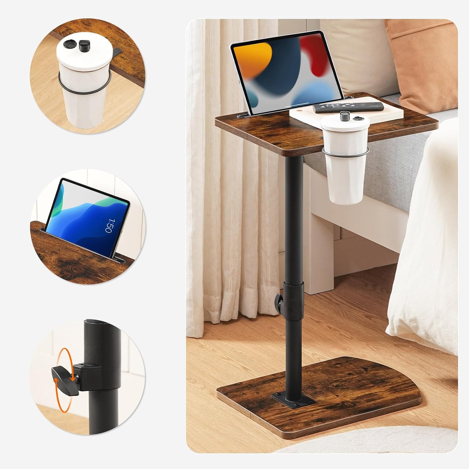 Thumbnail 5 de HOOBRO Tavolino a Forma di C Regolabile in Altezza con Rotazione 360° e Portabicchieri Rimovibile – EBF34SF01