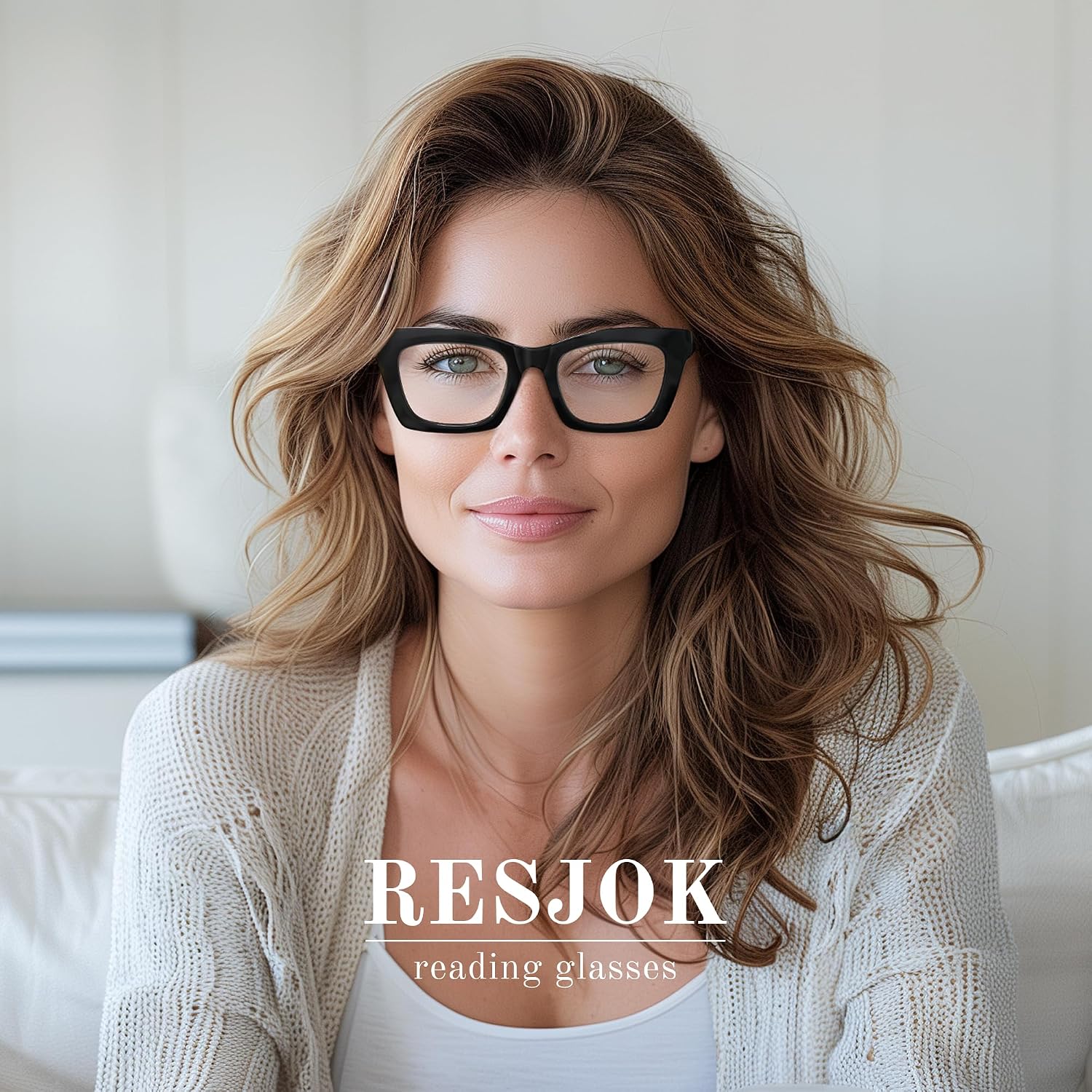 Detalle 2 de resjok Blue Light Reading Glasses for Women, Square Frames, Spring Hinges, 3-Pair Set