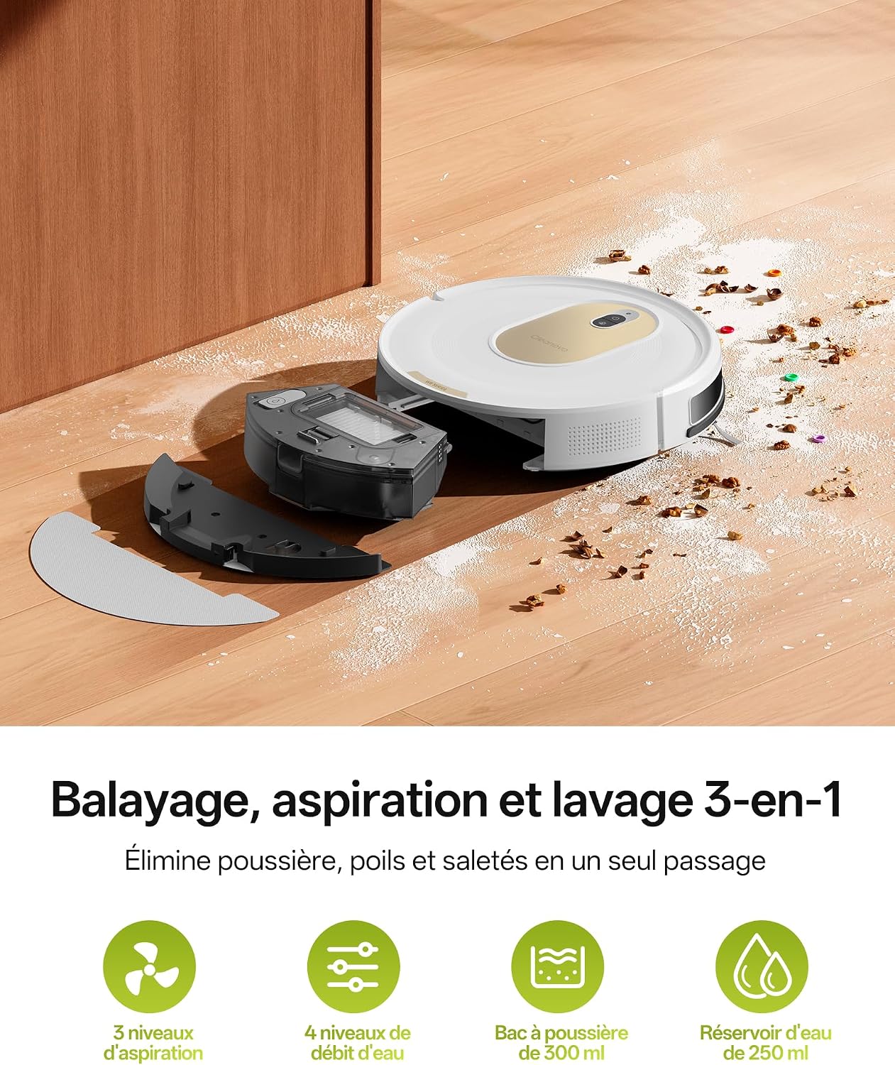 Detalle de Vexilar W8 : Robot Aspirateur Laveur 5000Pa, Compact et Intelligent pour Petits Espaces