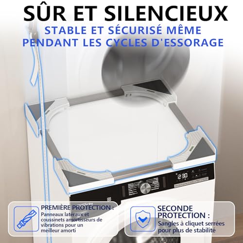 Detalle de JHCHU Slimline Kit d'empilage pour Lave-Linge et sèche-Linge – Cadre Universel Ultra Fin, 45–68 cm