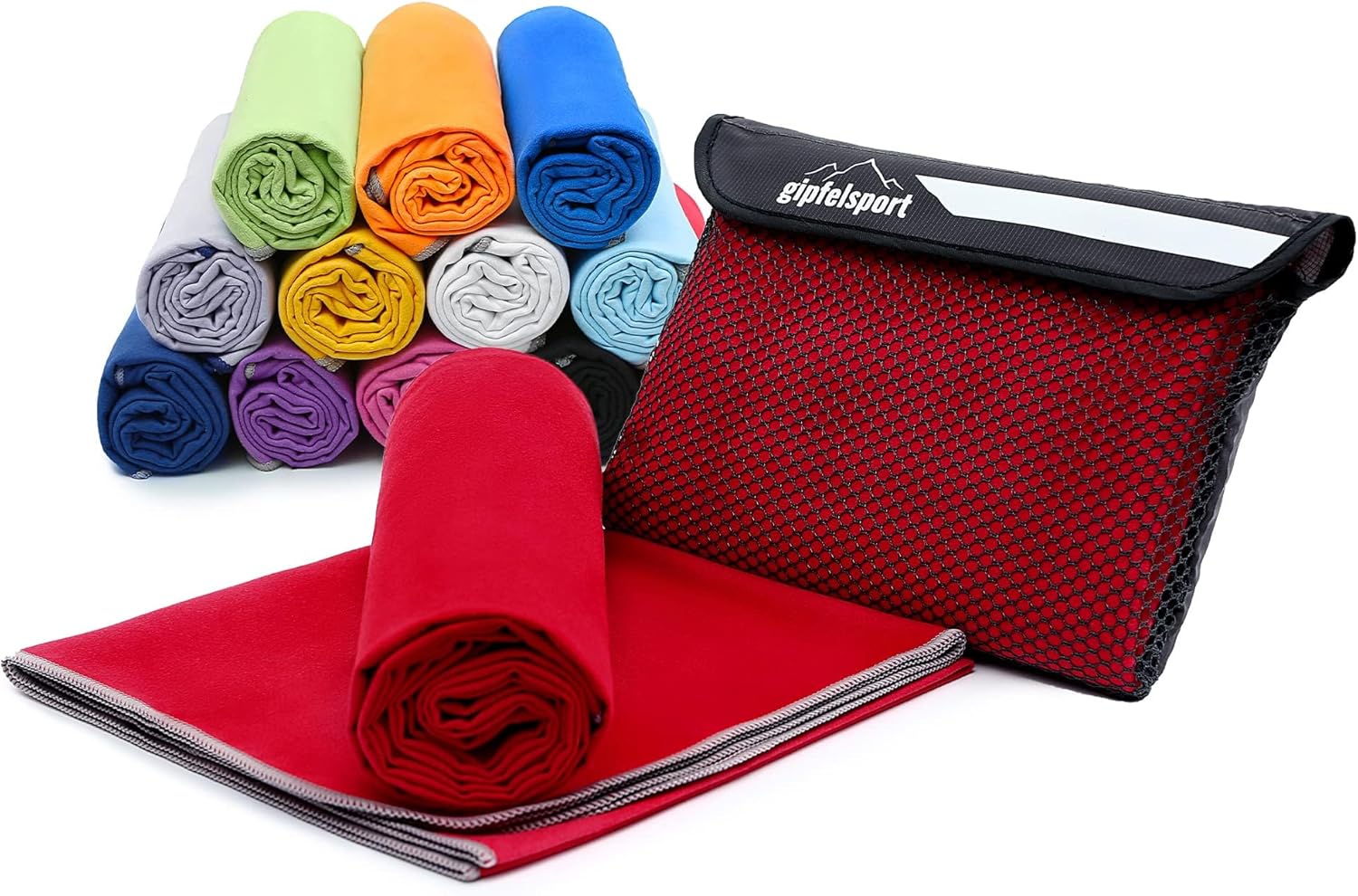 Detalle de gipfelsport Mikrofaser Handtuch 80x40 cm – schnelltrocknendes Strand- und Sporttuch in Rot