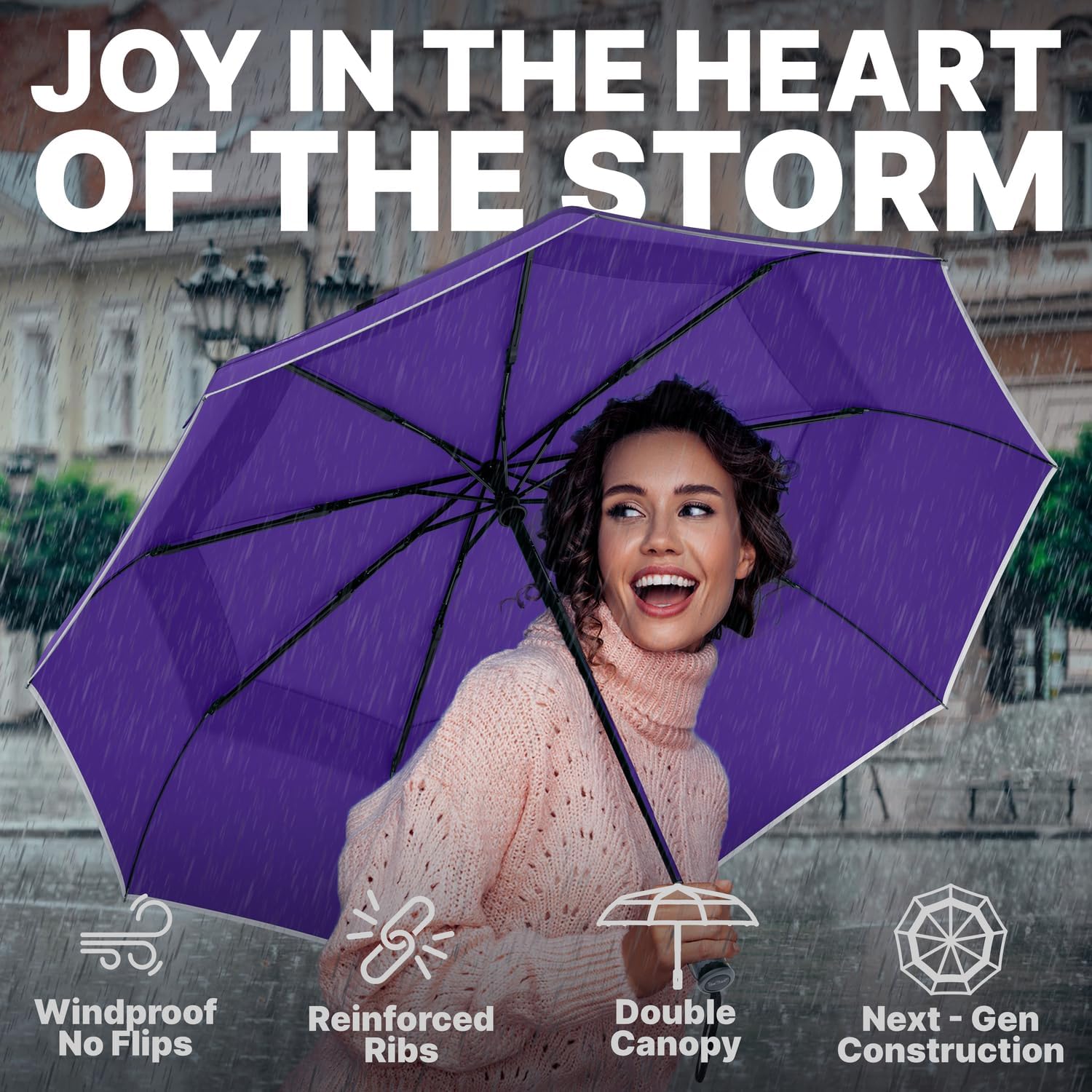 Thumbnail 3 de Royal Walk Windproof Folding Travel Umbrella with Real Wood Handle – Luxurious, Compact, and Dry‑One Shake