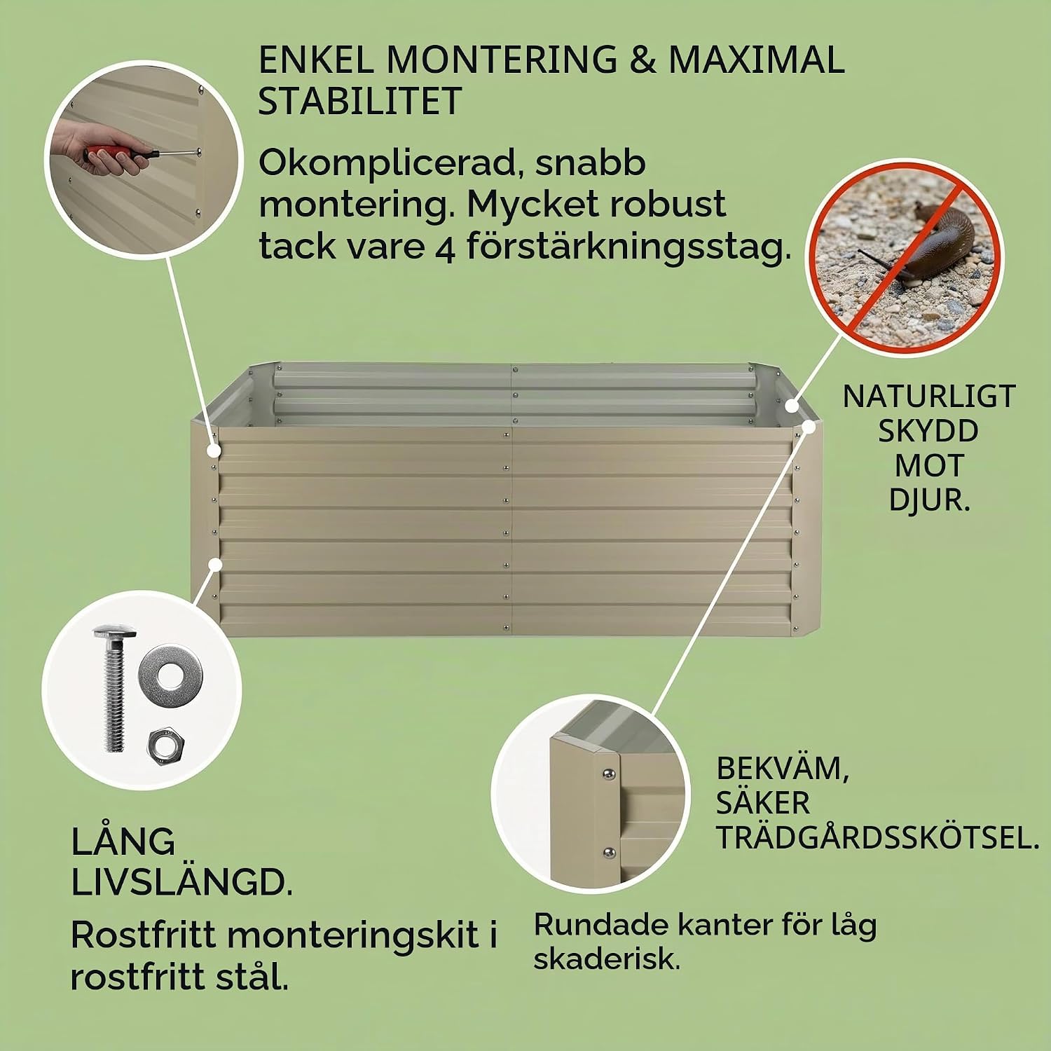 Detalle de blumfeldt odlingslåda i metall, 970 liter, vädertåligt stål och upphöjd design