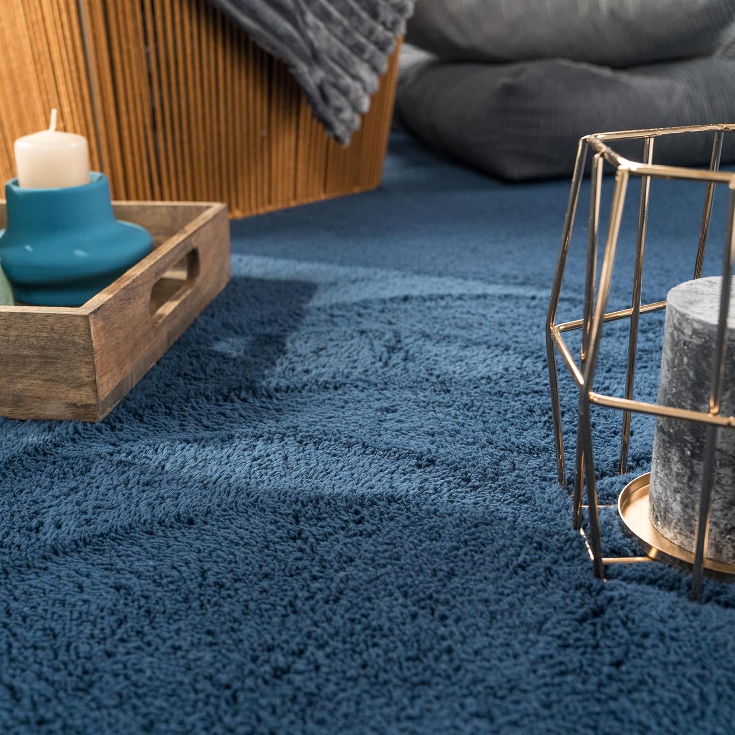Thumbnail 2 de Paco Home Tapis Salon Moelleux Ultra Doux à Poils Courts, Antidérapant, Bleu Marine – Ø200 cm