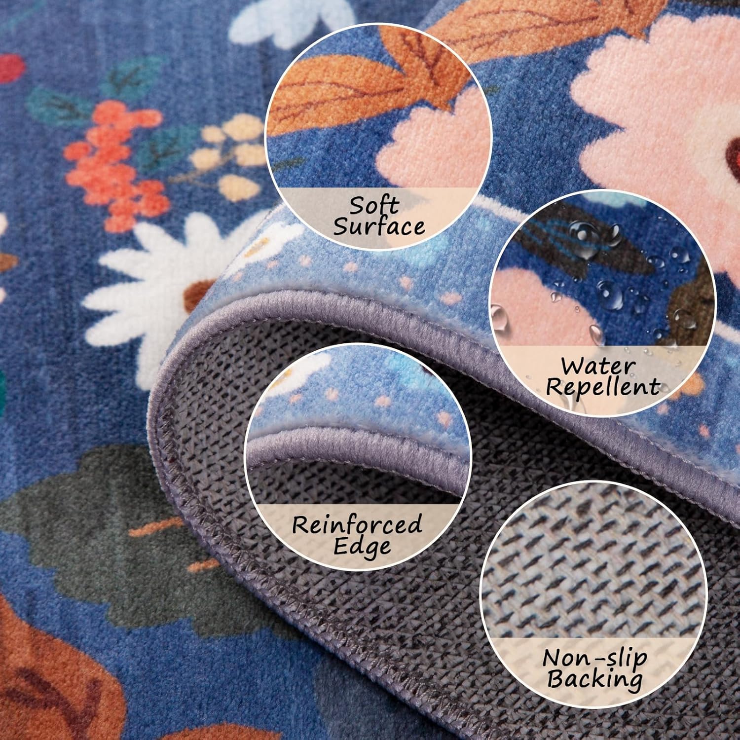 Thumbnail 3 de RELEANY Floral 5x7 Area Rug — Machine Washable, Non-Slip, Low-Pile Boho Floral