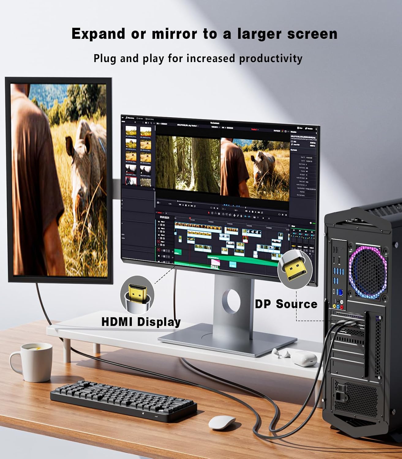 Thumbnail 3 de SwitchFlux Active DisplayPort to HDMI Cable 1M (4K@60Hz) – DP 1.2 to HDMI 2.0, Uni-Directional