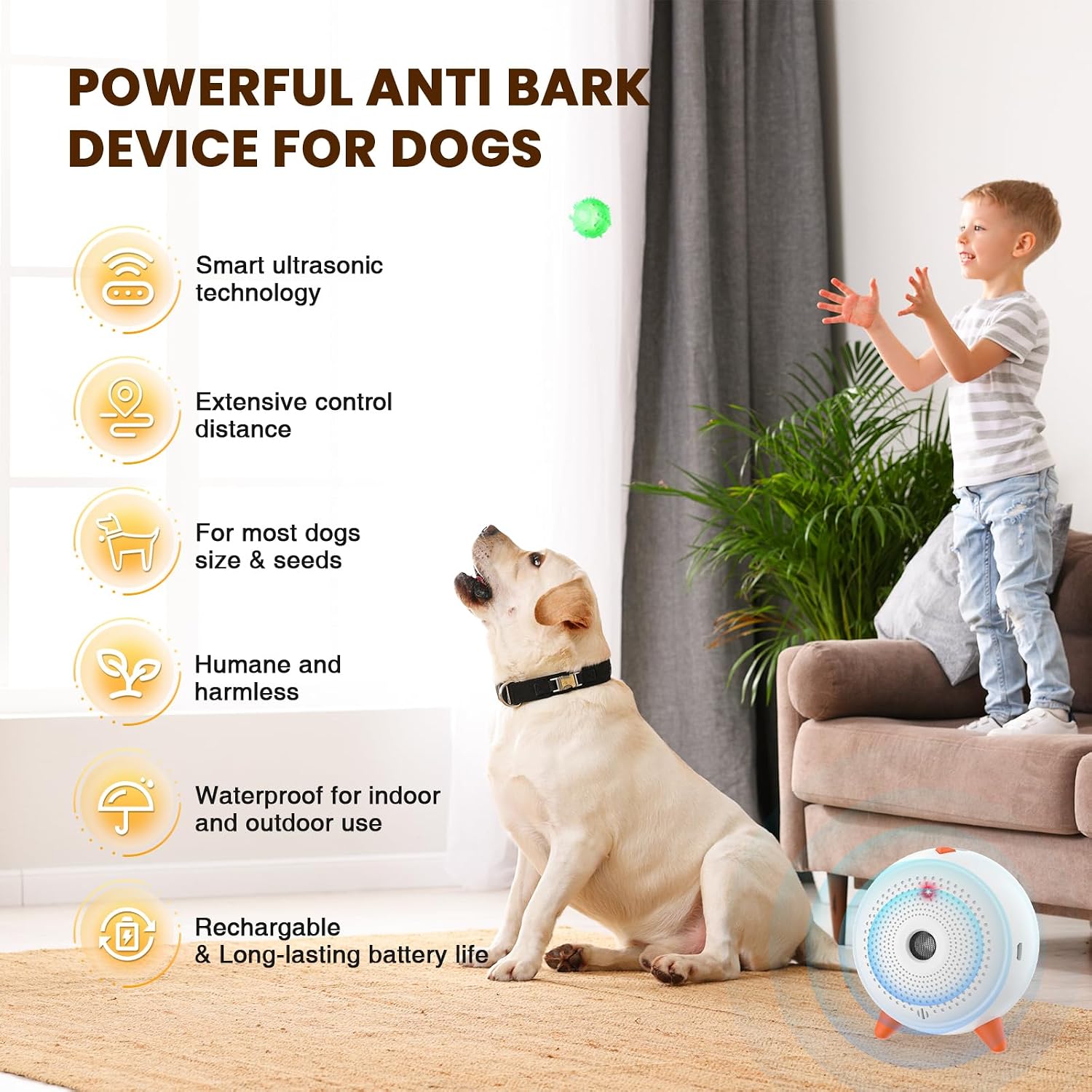 Detalle de Anti Barking Device for Dogs: Mini Ultrasonic Deterrent, Rechargeable and IPX4