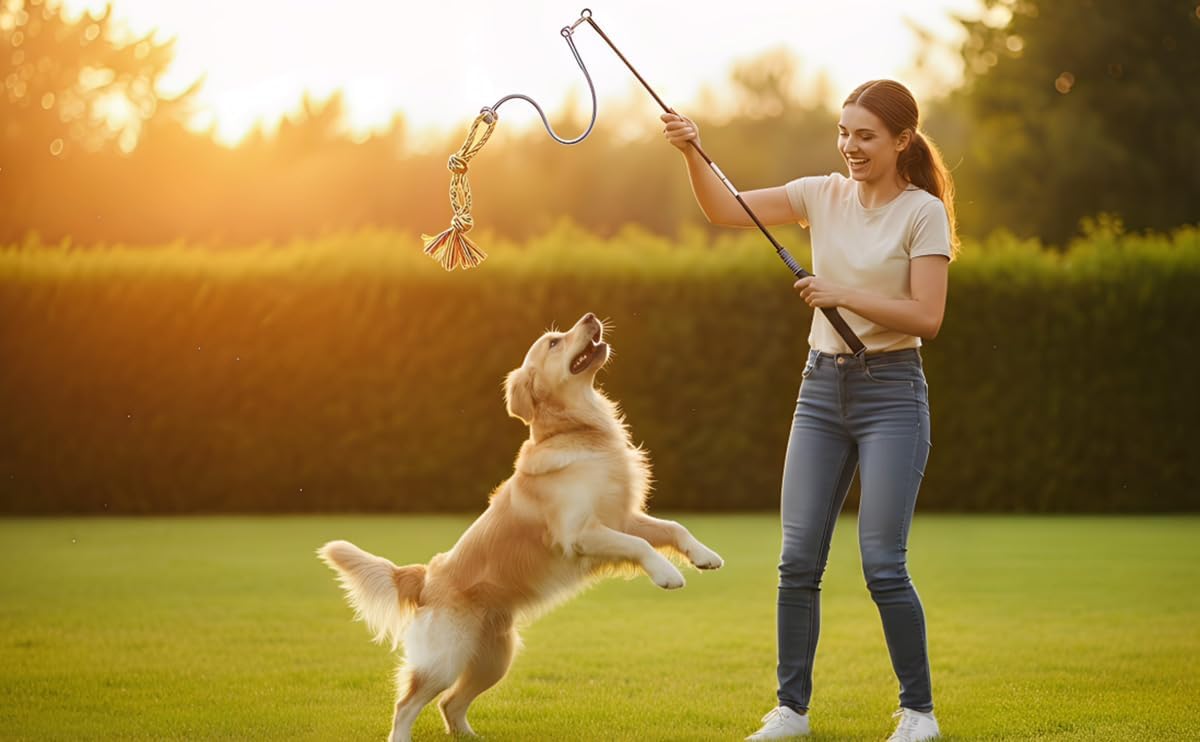 Detalle 1 de DIBBATU 002 Flirt Pole for Dogs with Stainless Steel Pole and Rope Toys